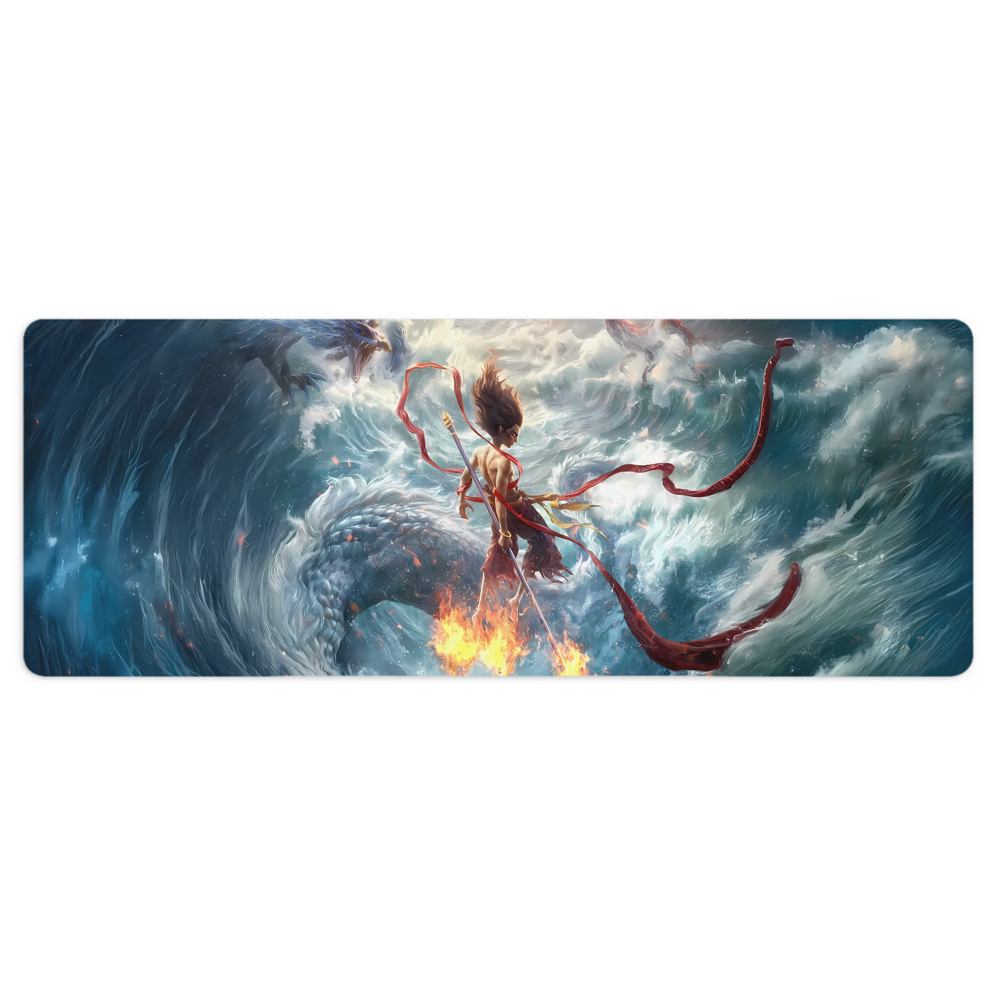 （画像用） Ne Zha 2 ナタ 魔童の大暴れ ステッチ加工 大判デスクマット／滑り止めマウスパッド