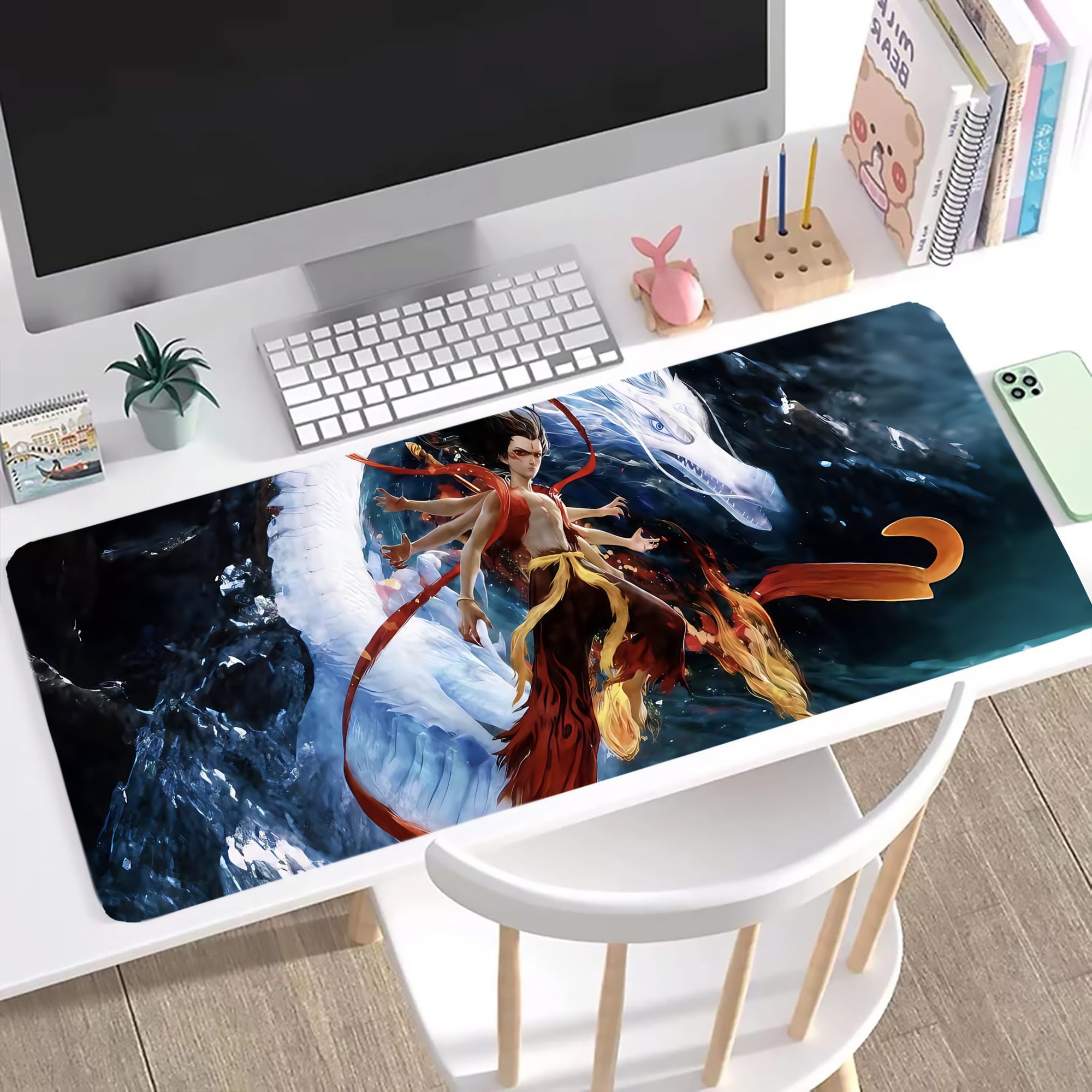 （画像用） Ne Zha 2 ナタ 魔童の大暴れ ステッチ加工 大判デスクマット／滑り止めマウスパッド