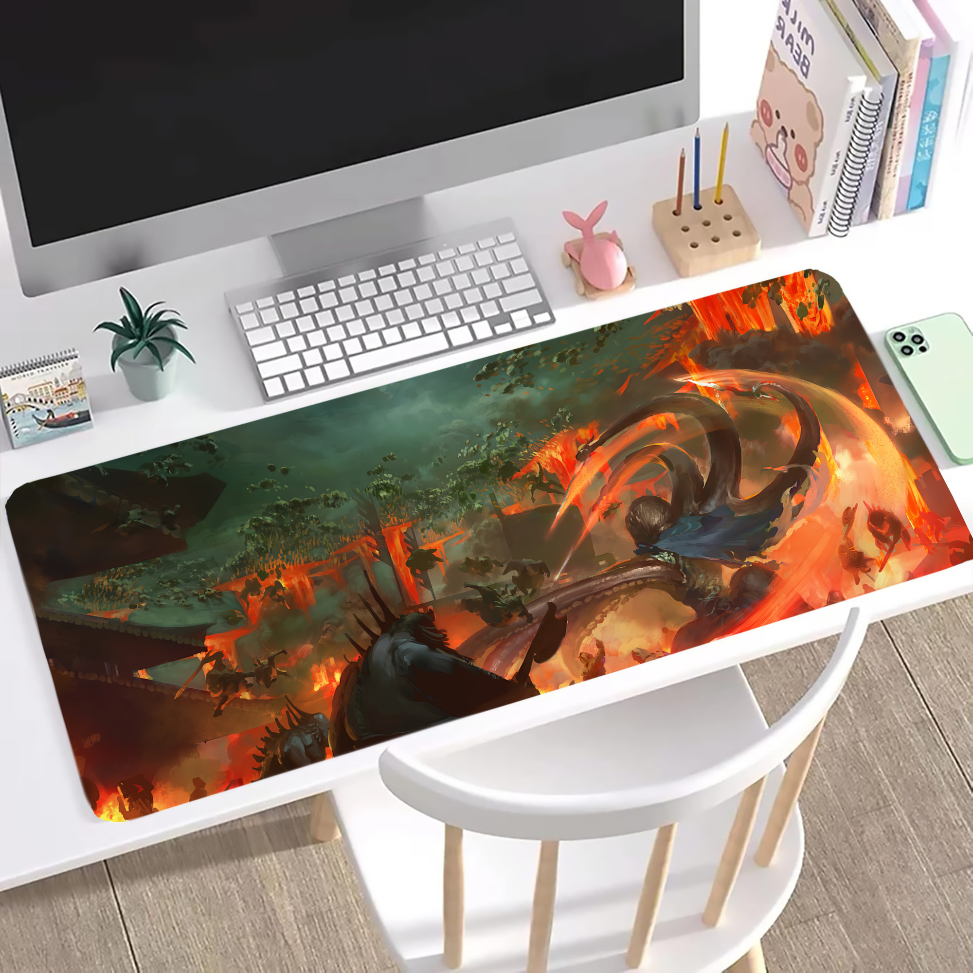 （画像用） Ne Zha 2 ナタ 魔童の大暴れ ステッチ加工 大判デスクマット／滑り止めマウスパッド