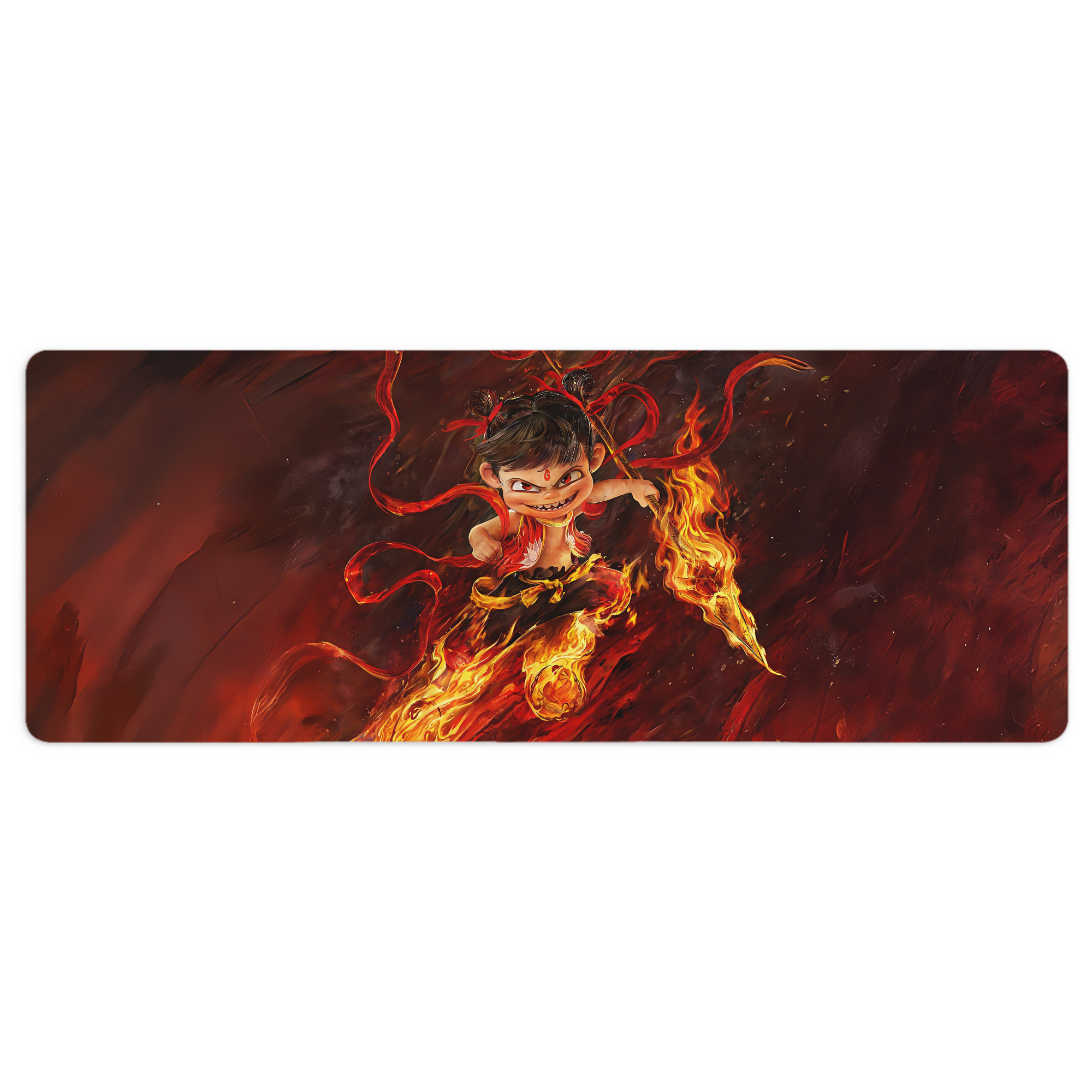 （画像用） Ne Zha 2 ナタ 魔童の大暴れ ステッチ加工 大判デスクマット／滑り止めマウスパッド