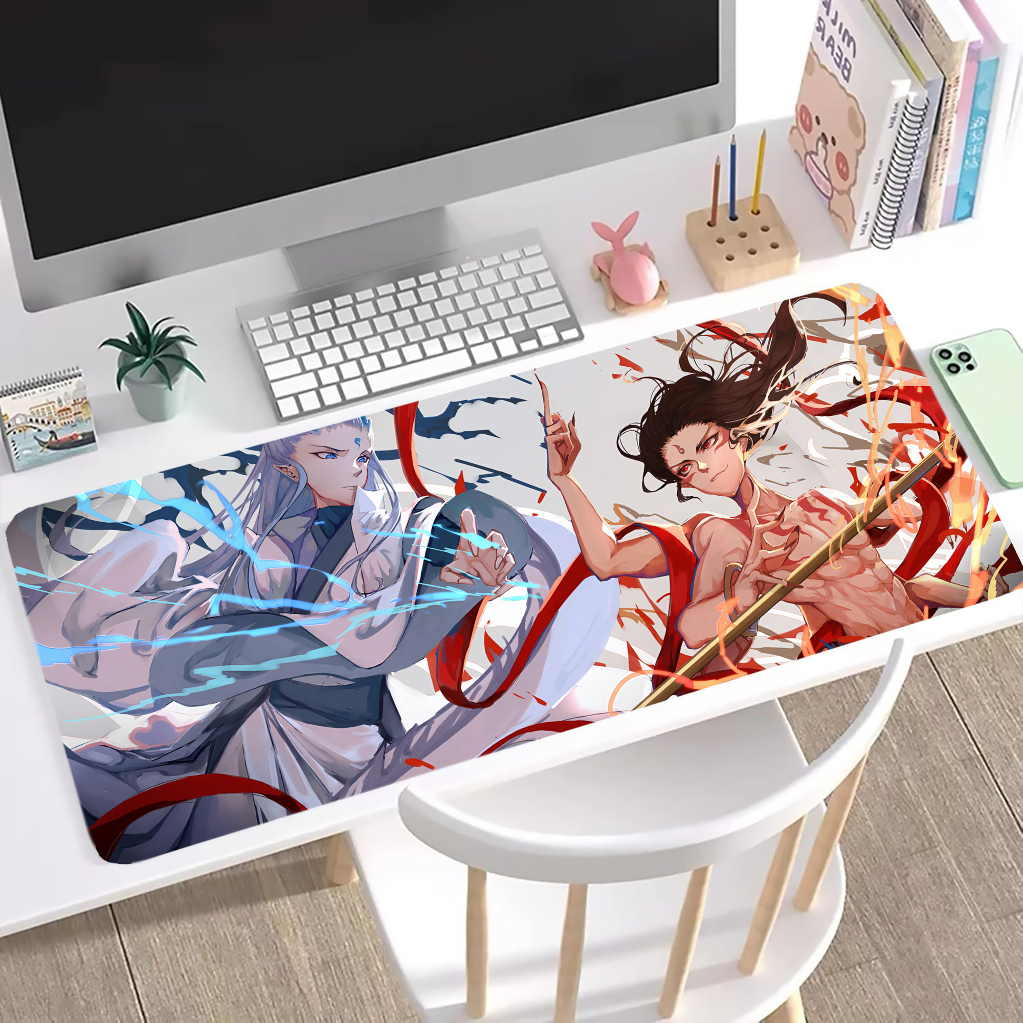 （画像用） Ne Zha 2 ナタ 魔童の大暴れ ステッチ加工 大判デスクマット／滑り止めマウスパッド