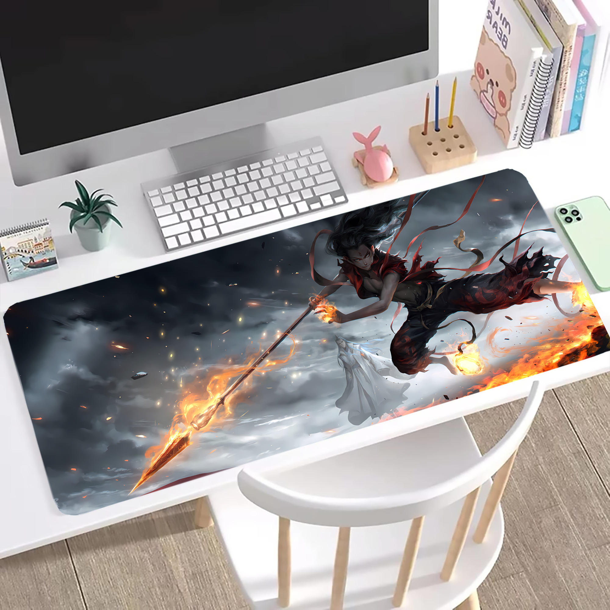 （画像用） Ne Zha 2 ナタ 魔童の大暴れ ステッチ加工 大判デスクマット／滑り止めマウスパッド