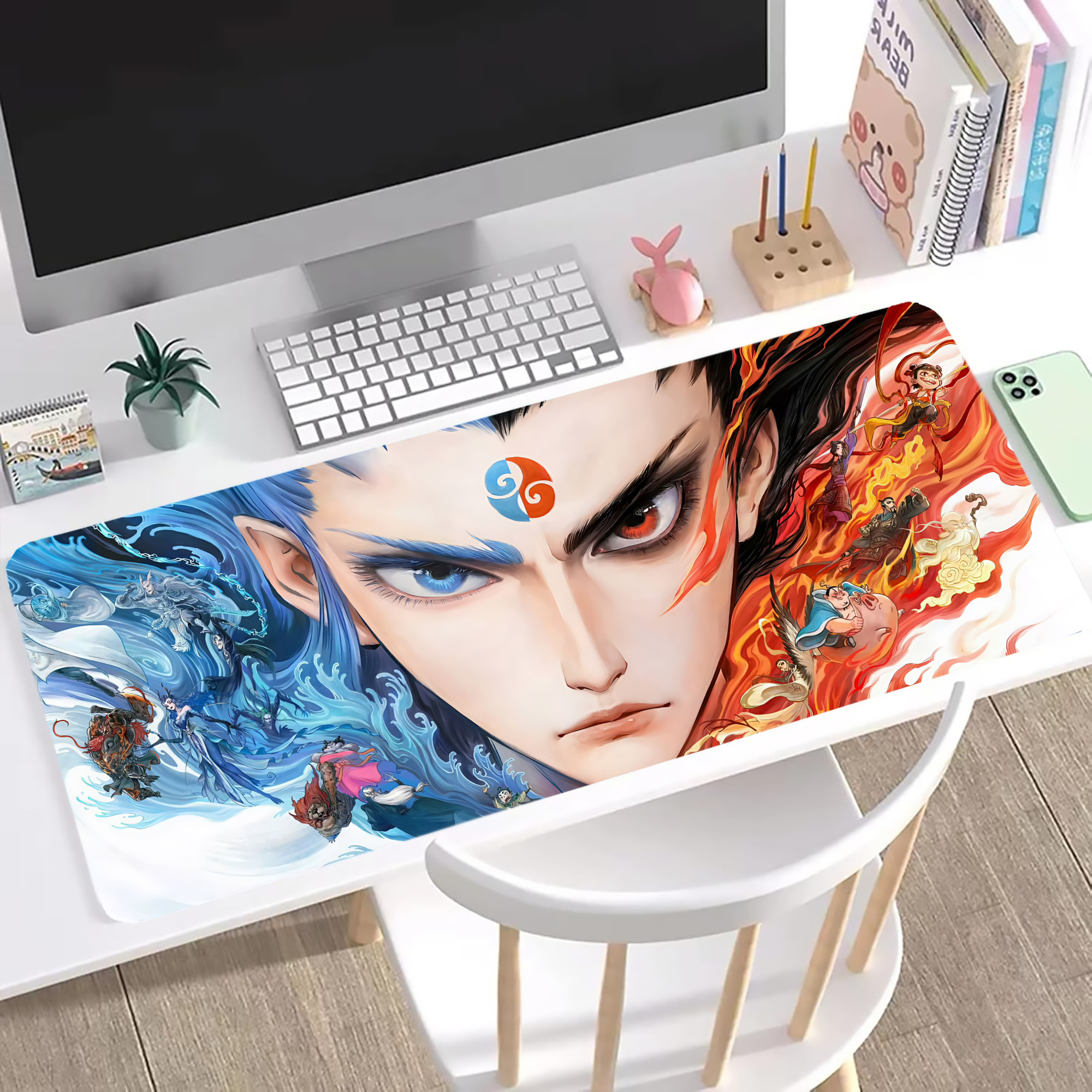 （画像用） Ne Zha 2 ナタ 魔童の大暴れ ステッチ加工 大判デスクマット／滑り止めマウスパッド