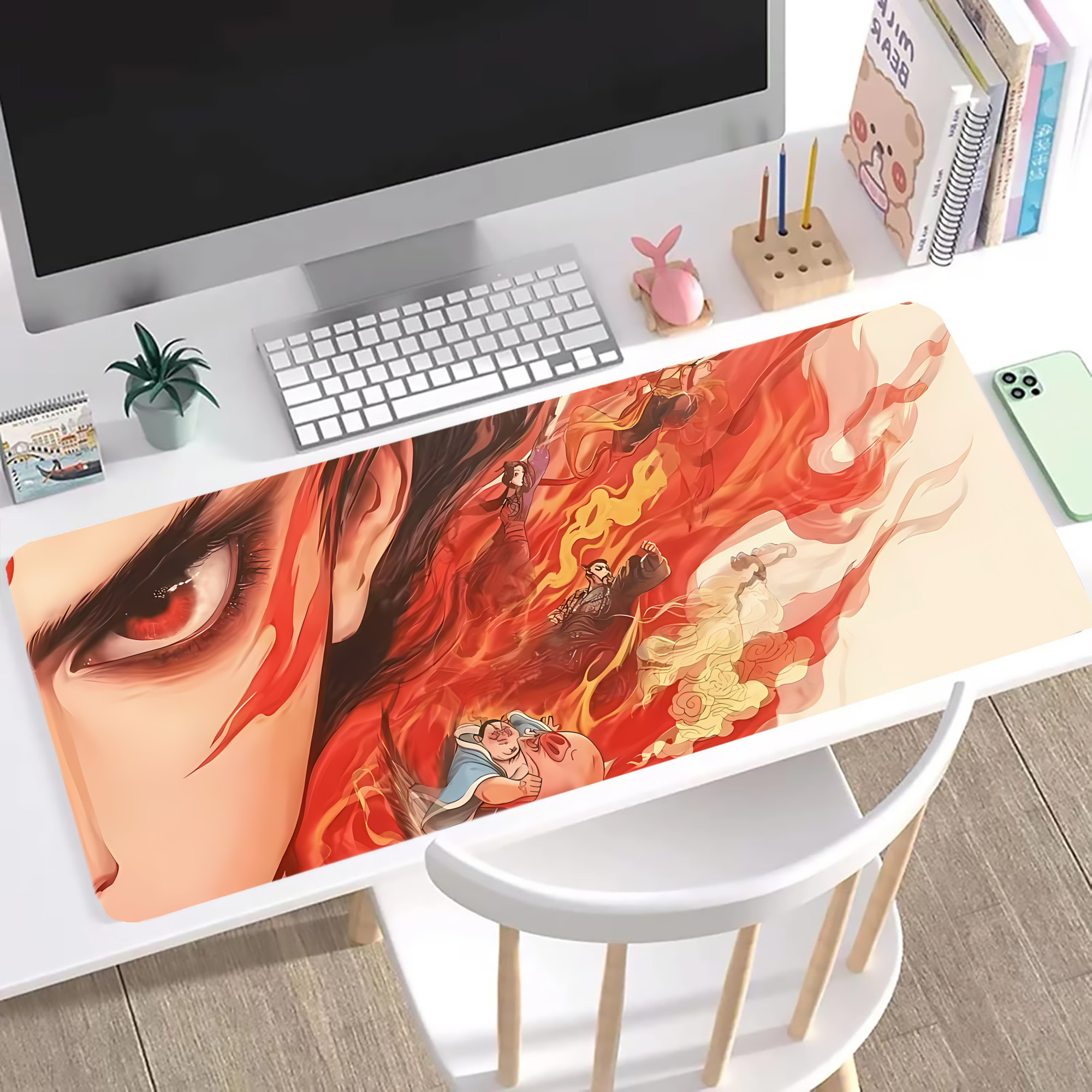（画像用） Ne Zha 2 ナタ 魔童の大暴れ ステッチ加工 大判デスクマット／滑り止めマウスパッド