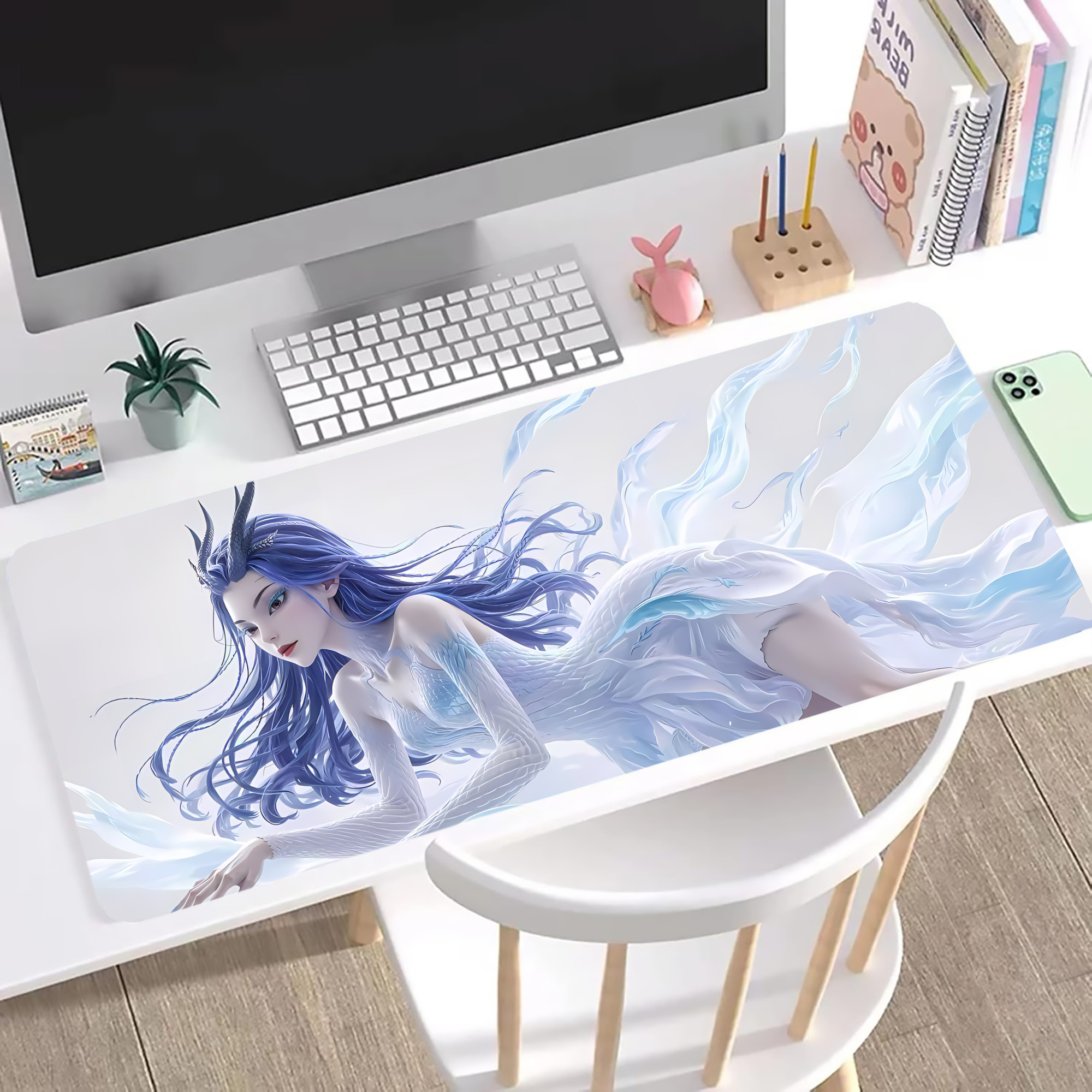 （画像用） Ne Zha 2 ナタ 魔童の大暴れ ステッチ加工 大判デスクマット／滑り止めマウスパッド