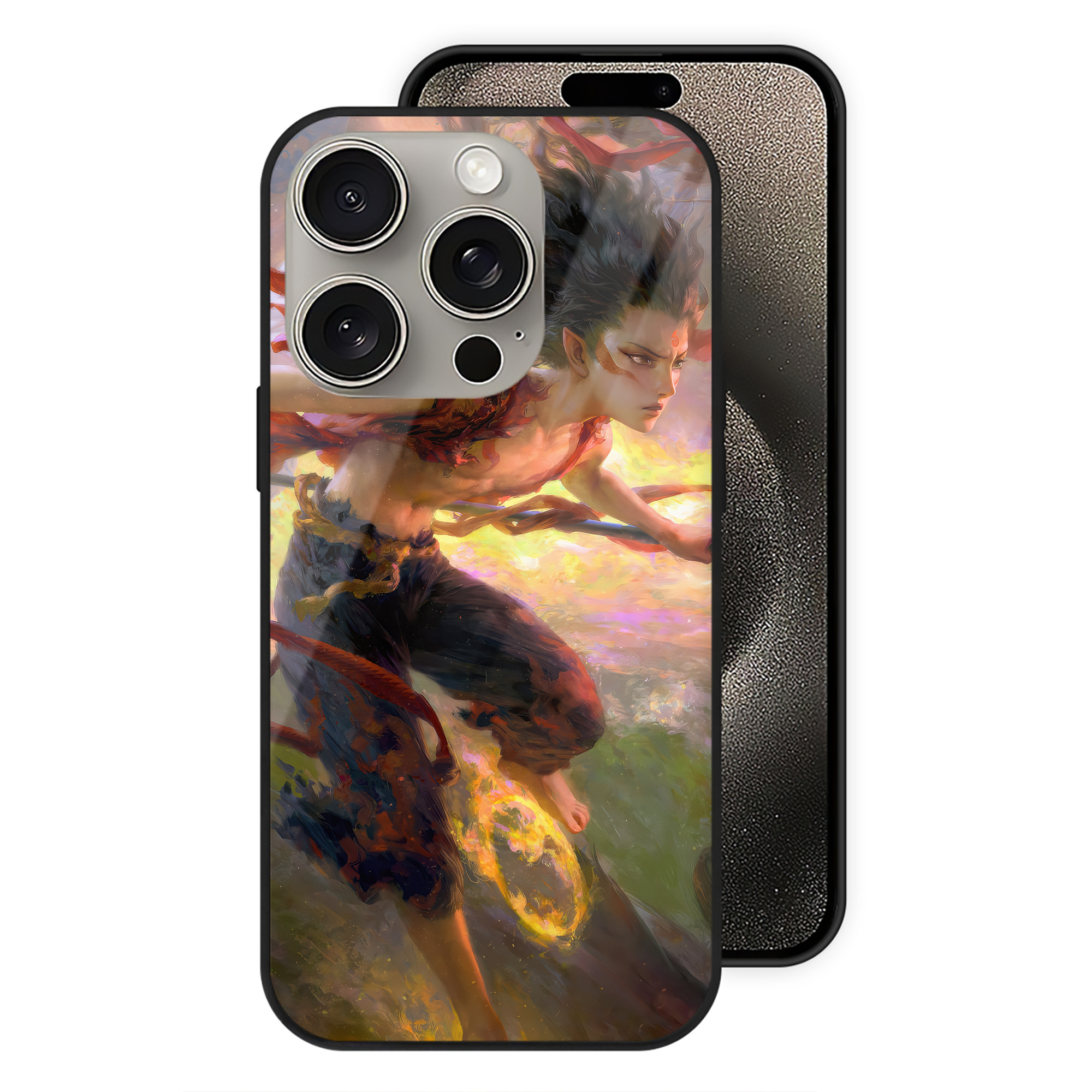 （画像用） Ne Zha 2 ナタ 魔童の大暴れ 【iPhone15Pro対応】スマホケース 耐衝撃＆黄変防止 背面ガラス
