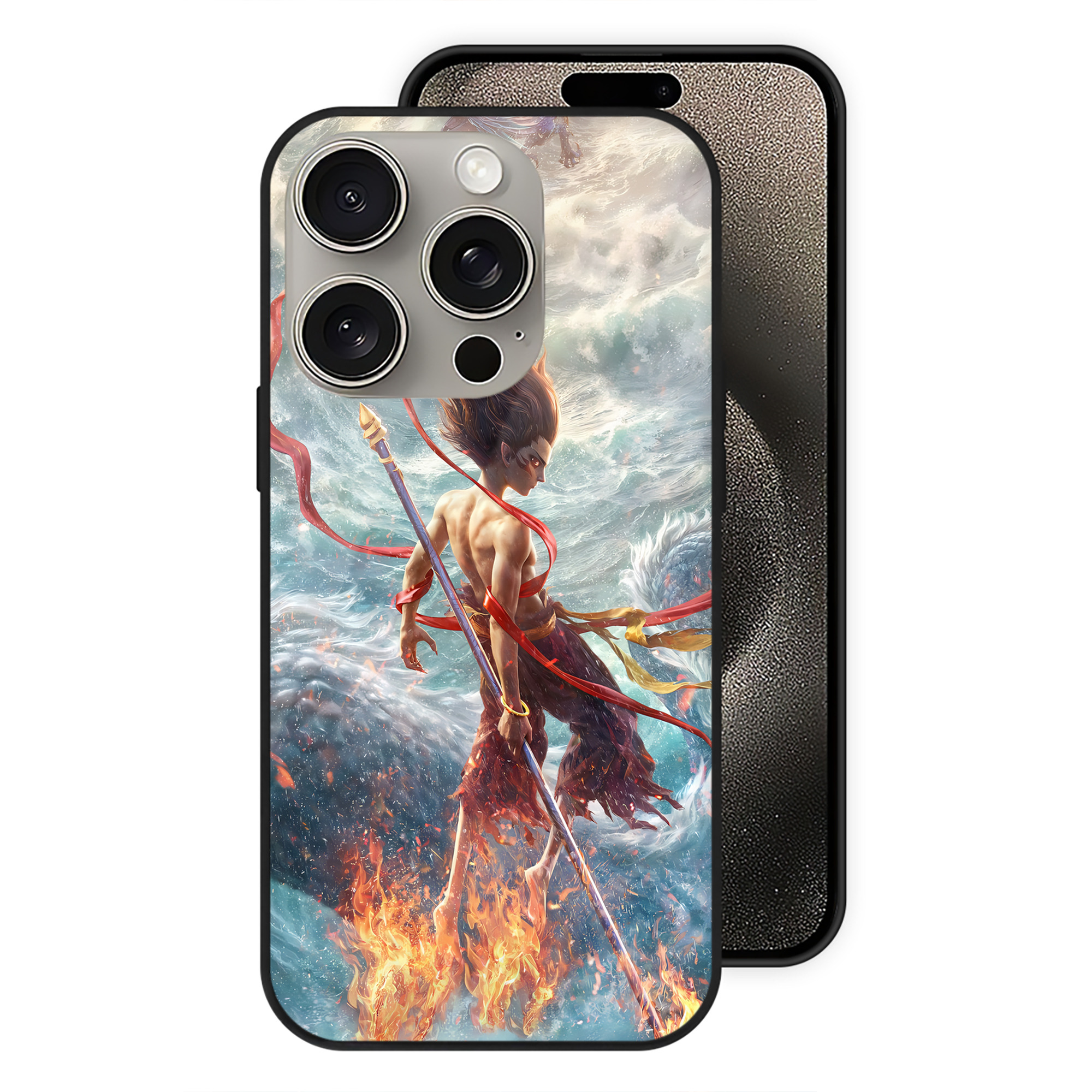 （画像用） Ne Zha 2 ナタ 魔童の大暴れ 【iPhone15Pro対応】スマホケース 耐衝撃＆黄変防止 背面ガラス