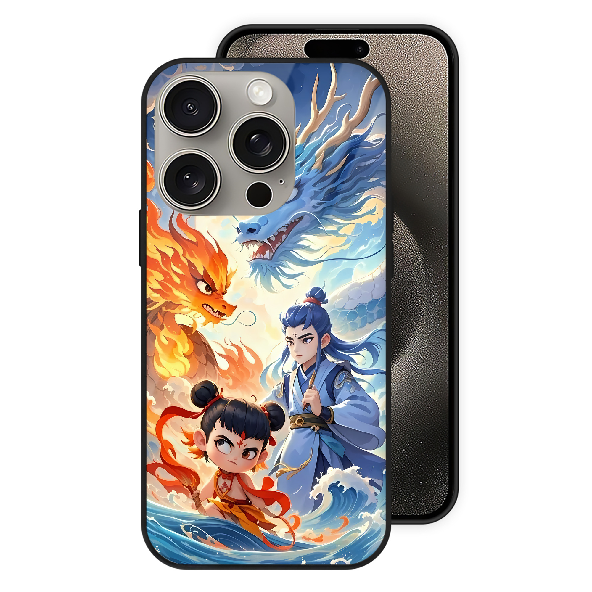 （画像用） Ne Zha 2 ナタ 魔童の大暴れ 【iPhone15Pro対応】スマホケース 耐衝撃＆黄変防止 背面ガラス