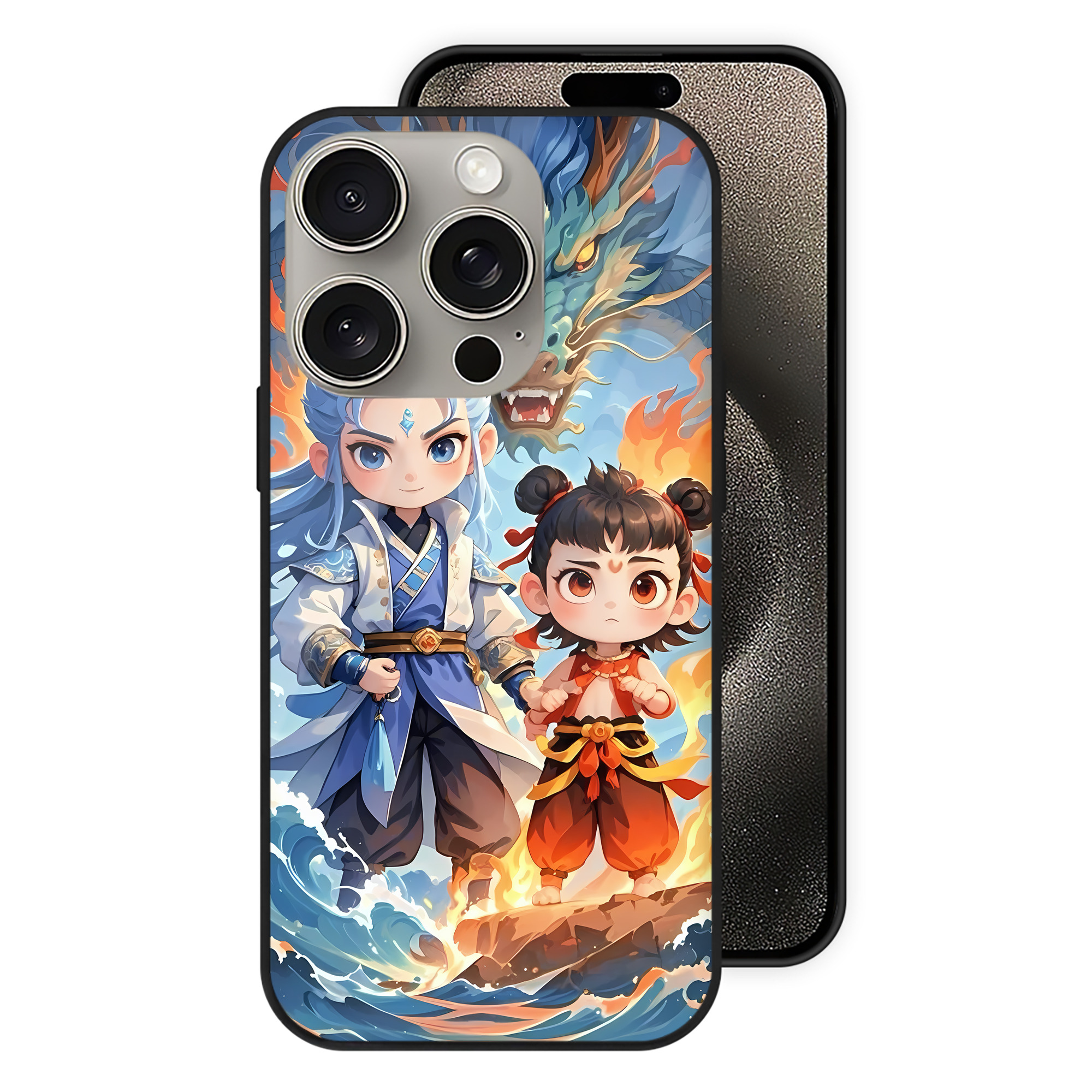（画像用） Ne Zha 2 ナタ 魔童の大暴れ 【iPhone15Pro対応】スマホケース 耐衝撃＆黄変防止 背面ガラス