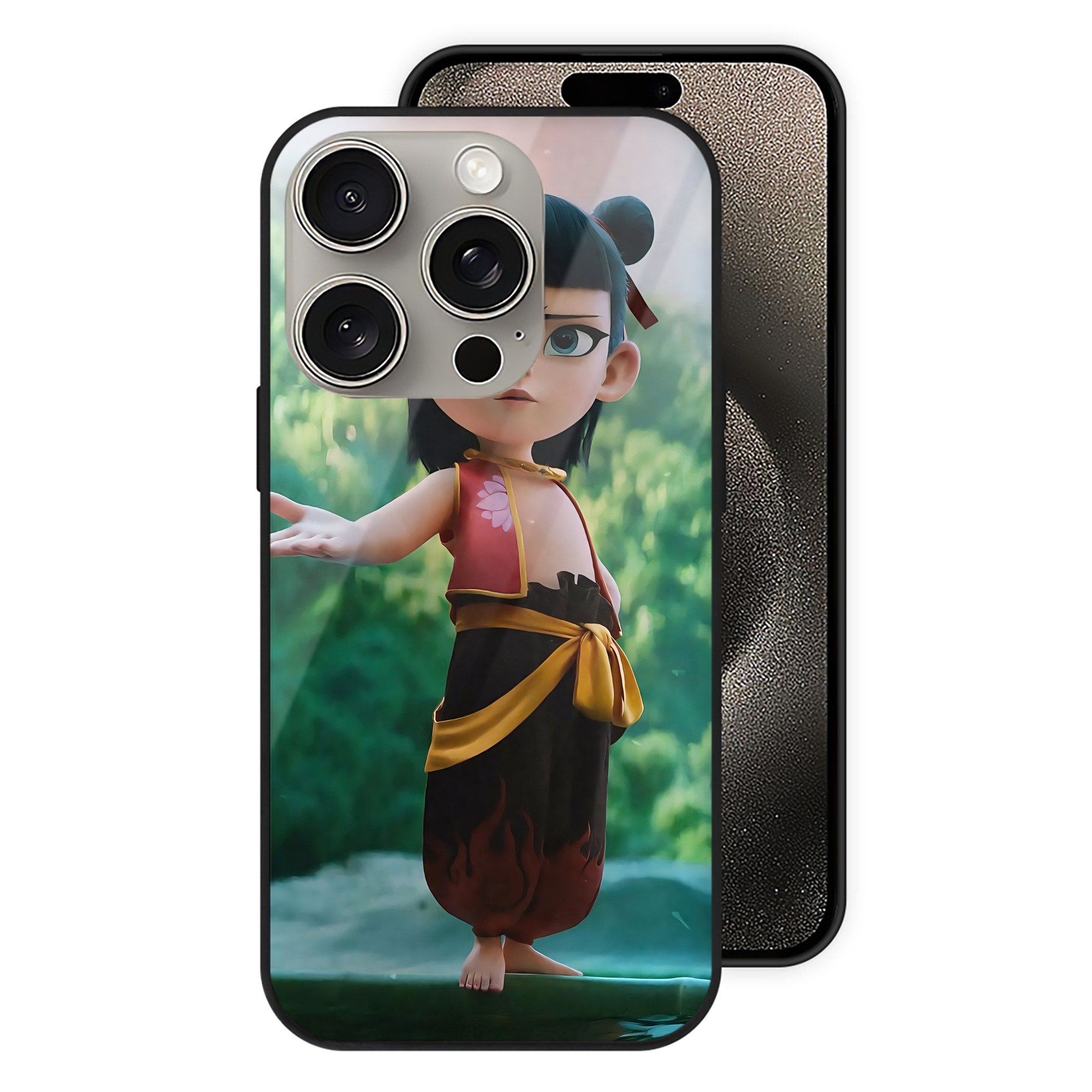 （画像用） Ne Zha 2 ナタ 魔童の大暴れ 【iPhone15Pro対応】スマホケース 耐衝撃＆黄変防止 背面ガラス