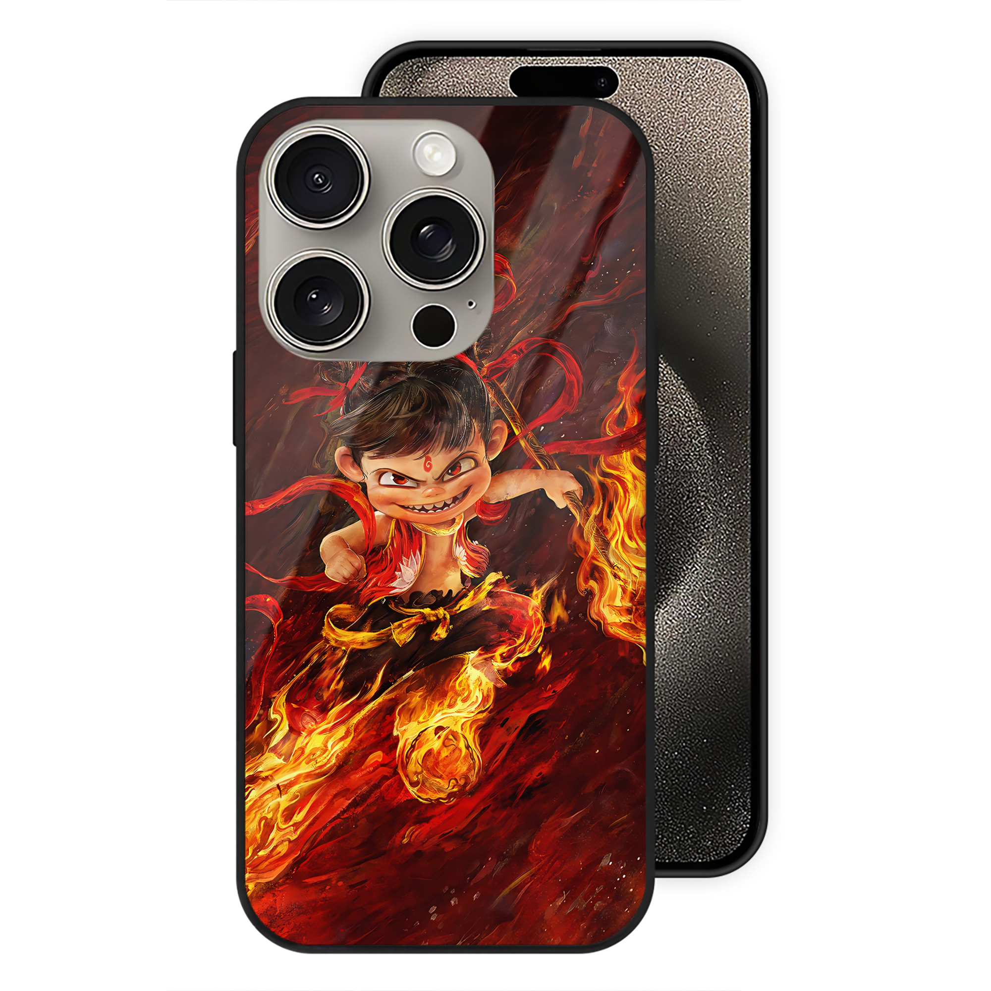 （画像用） Ne Zha 2 ナタ 魔童の大暴れ 【iPhone15Pro対応】スマホケース 耐衝撃＆黄変防止 背面ガラス
