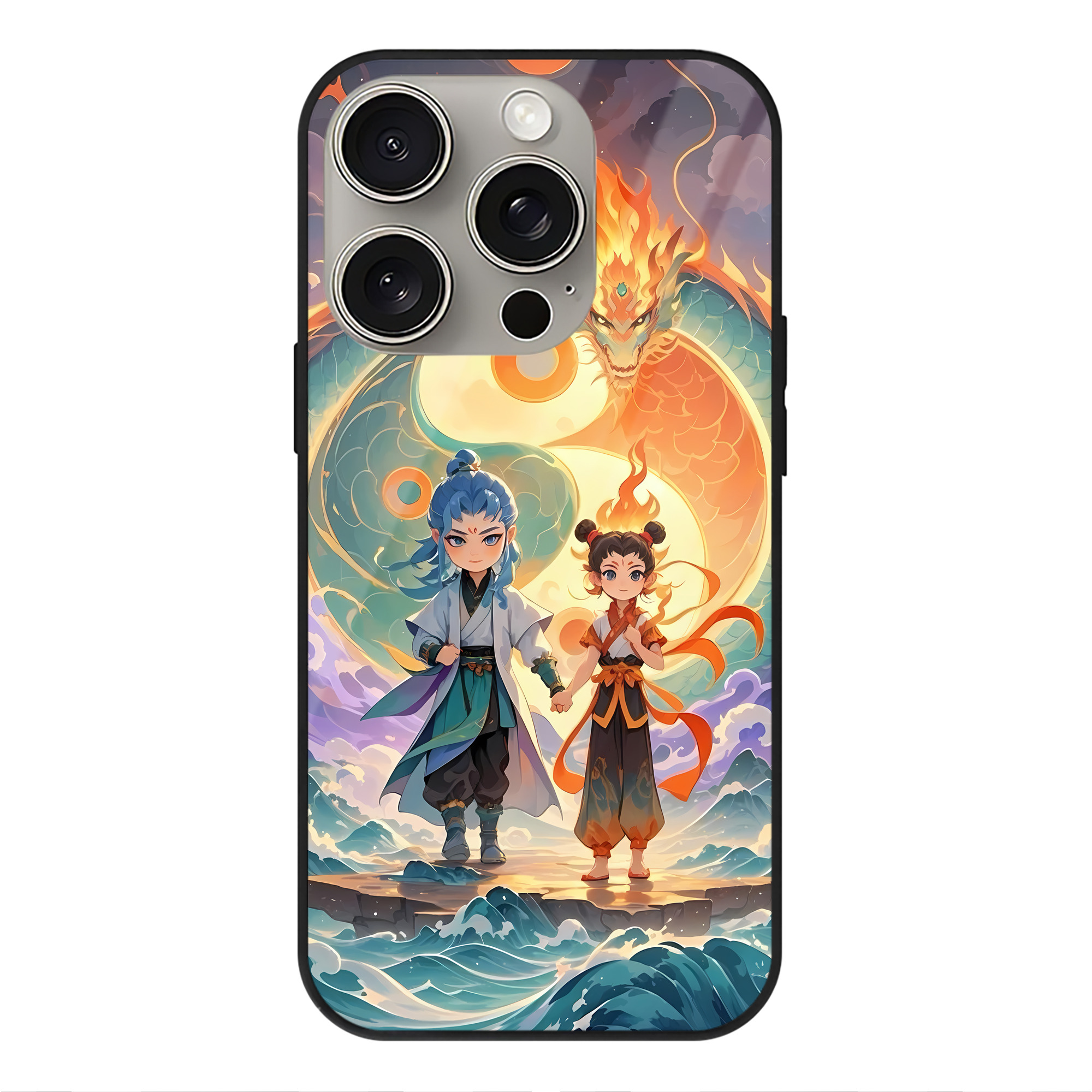 （画像用） Ne Zha 2 ナタ 魔童の大暴れ 【iPhone15Pro対応】スマホケース 耐衝撃＆黄変防止 背面ガラス