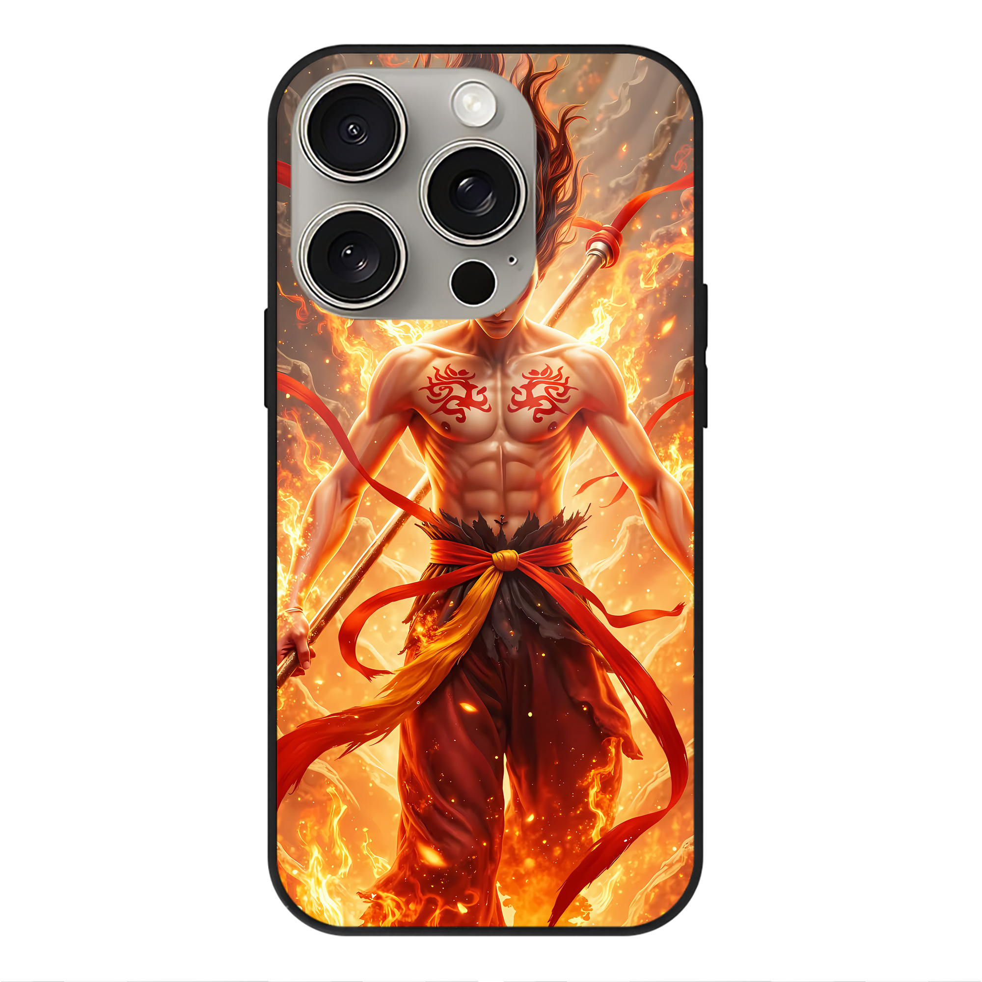 （画像用） Ne Zha 2 ナタ 魔童の大暴れ 【iPhone15Pro対応】スマホケース 耐衝撃＆黄変防止 背面ガラス