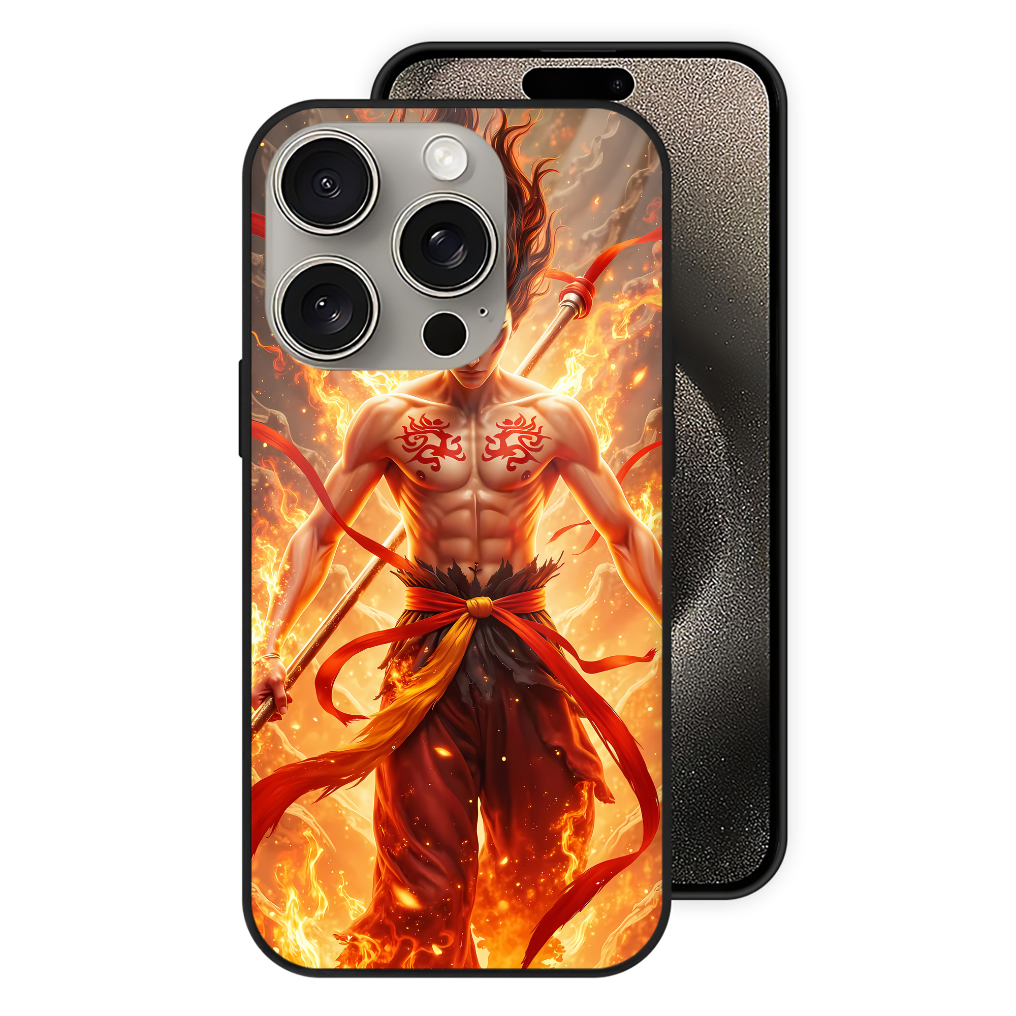（画像用） Ne Zha 2 ナタ 魔童の大暴れ 【iPhone15Pro対応】スマホケース 耐衝撃＆黄変防止 背面ガラス