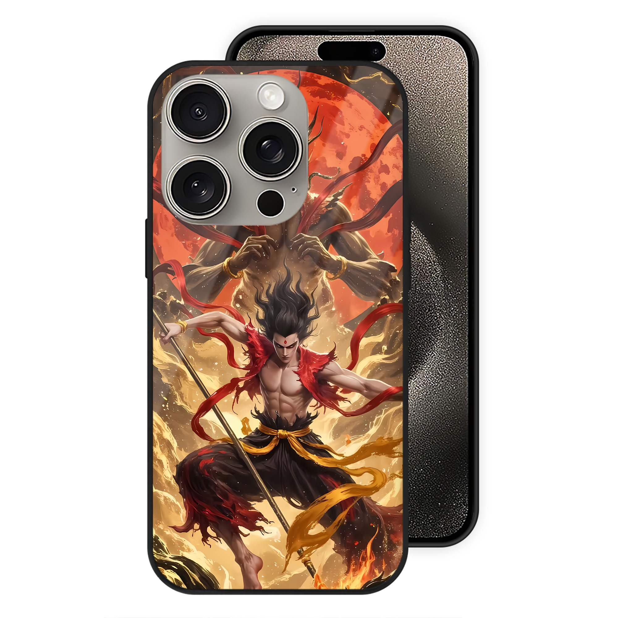 （画像用） Ne Zha 2 ナタ 魔童の大暴れ 【iPhone15Pro対応】スマホケース 耐衝撃＆黄変防止 背面ガラス