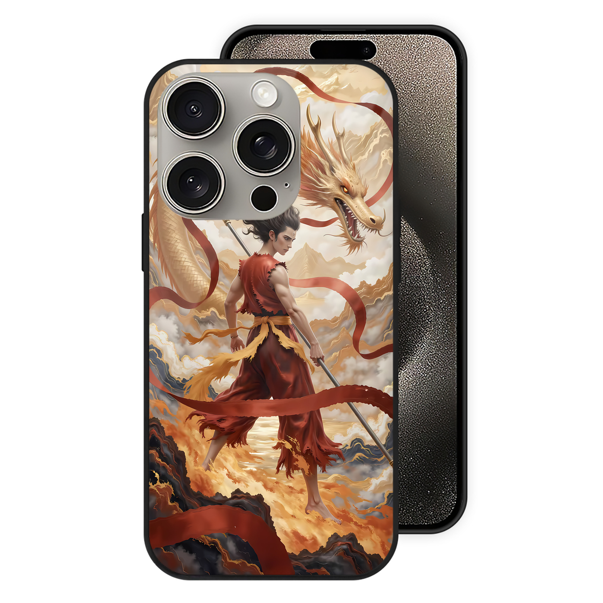 （画像用） Ne Zha 2 ナタ 魔童の大暴れ 【iPhone15Pro対応】スマホケース 耐衝撃＆黄変防止 背面ガラス