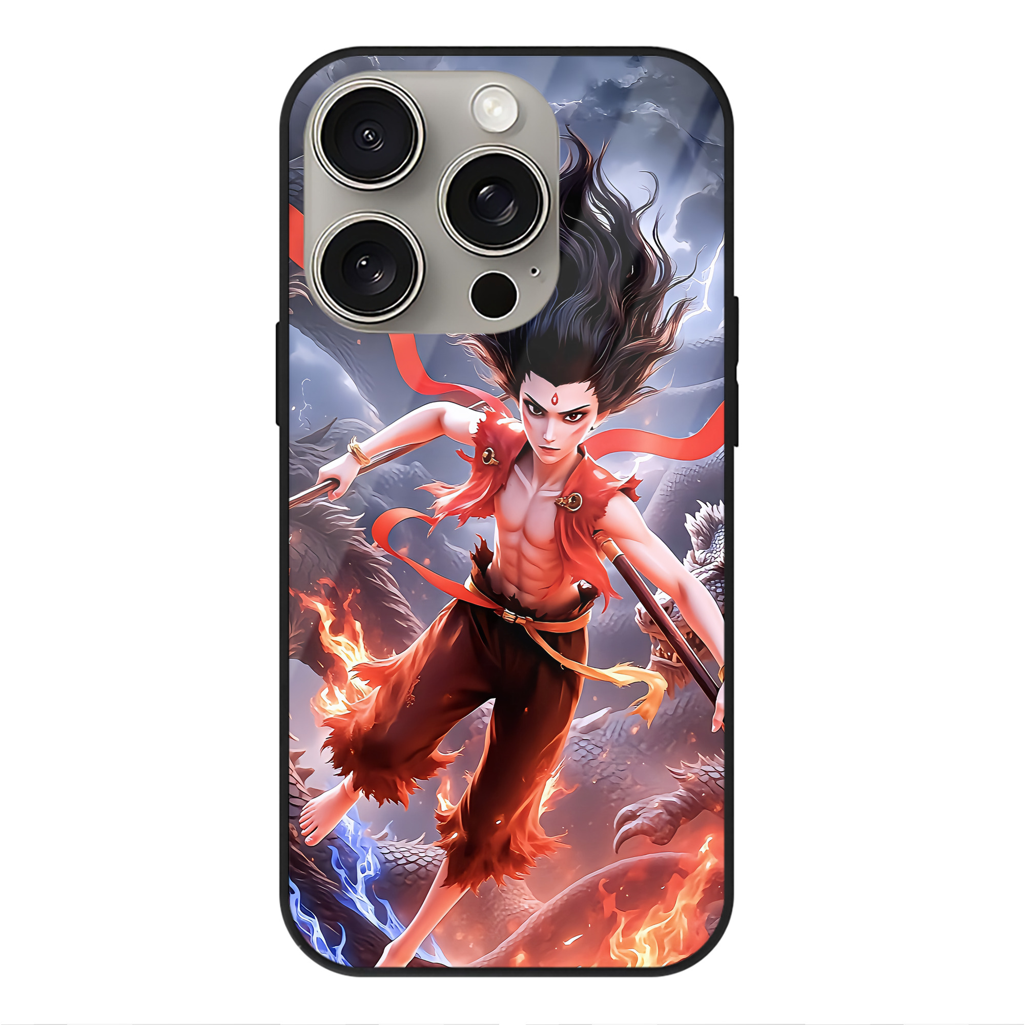 （画像用） Ne Zha 2 ナタ 魔童の大暴れ 【iPhone15Pro対応】スマホケース 耐衝撃＆黄変防止 背面ガラス