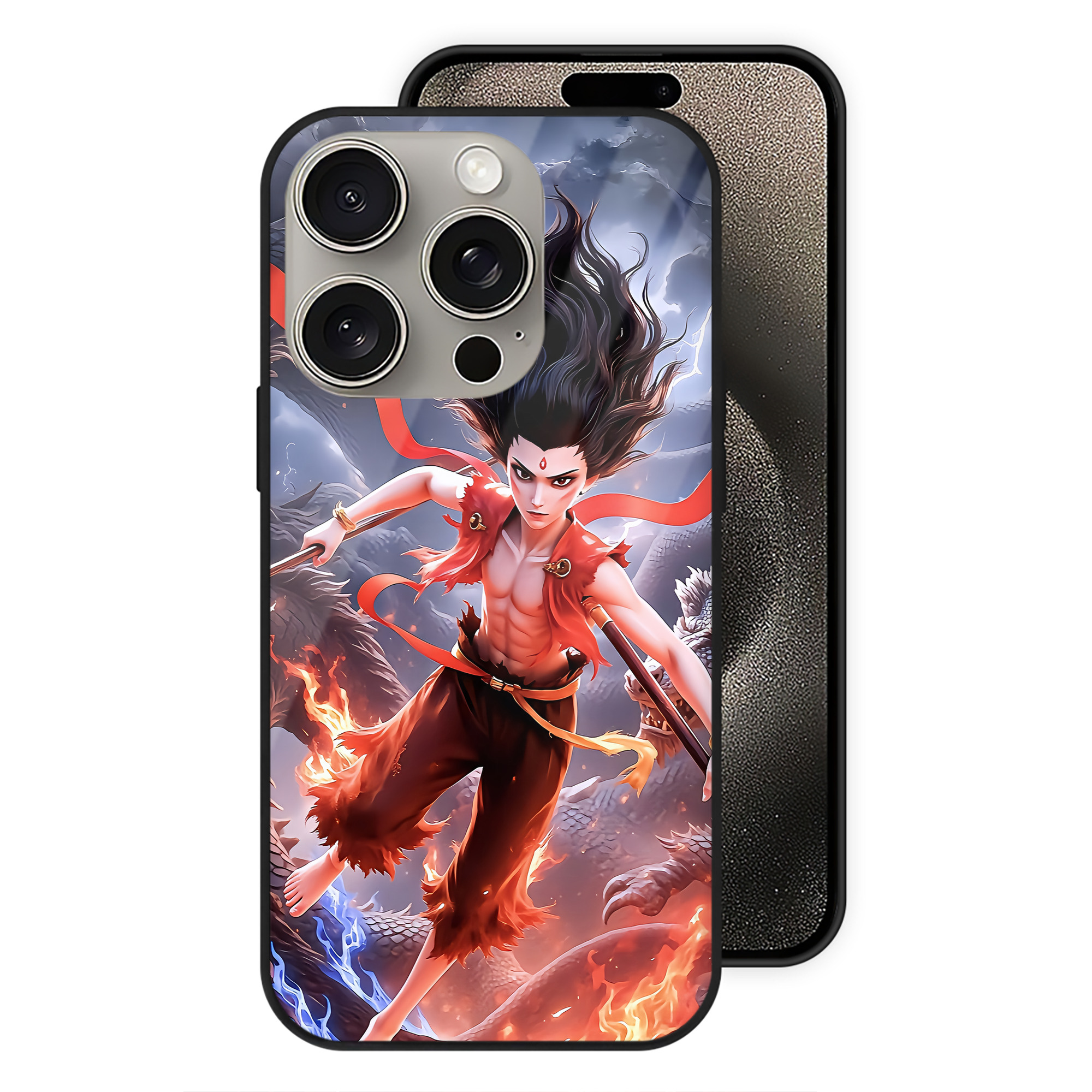 （画像用） Ne Zha 2 ナタ 魔童の大暴れ 【iPhone15Pro対応】スマホケース 耐衝撃＆黄変防止 背面ガラス