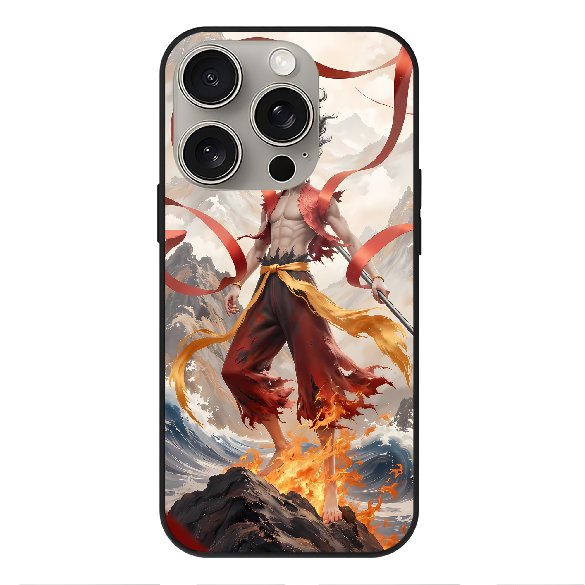 （画像用） Ne Zha 2 ナタ 魔童の大暴れ 【iPhone15Pro対応】スマホケース 耐衝撃＆黄変防止 背面ガラス