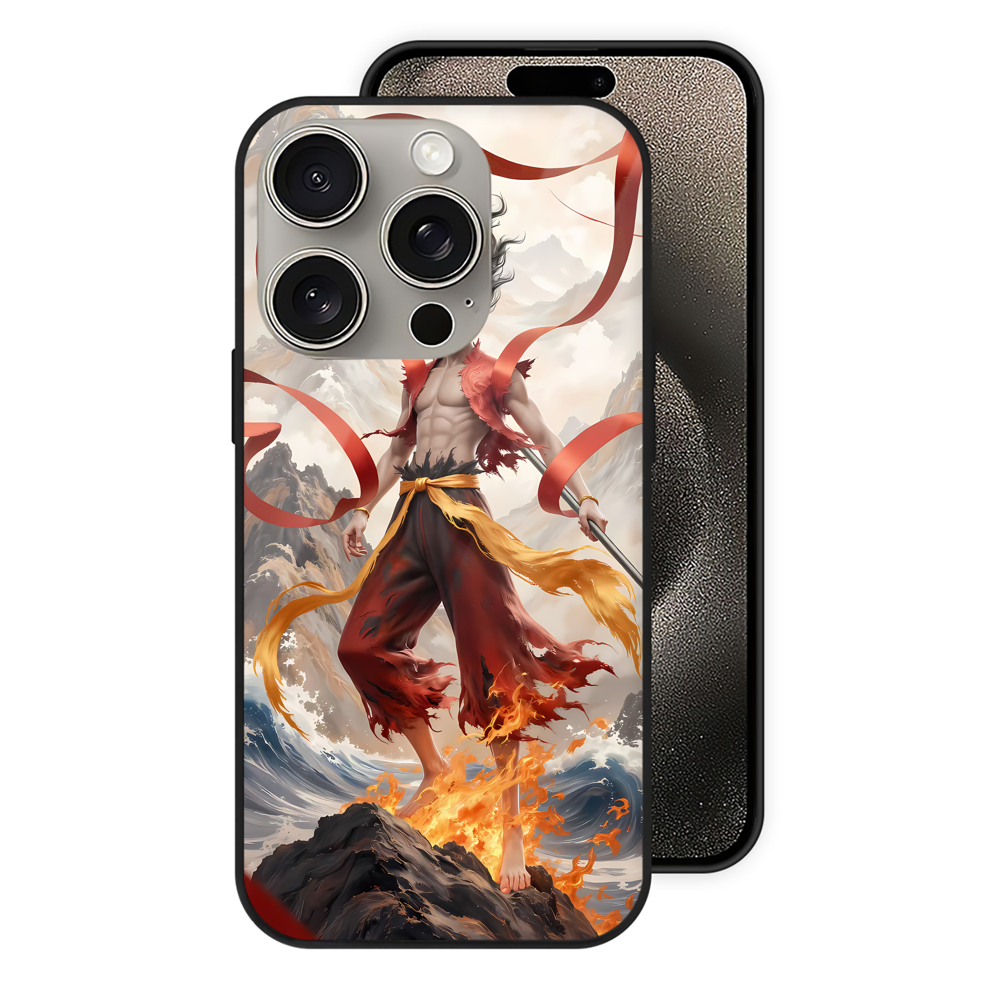 （画像用） Ne Zha 2 ナタ 魔童の大暴れ 【iPhone15Pro対応】スマホケース 耐衝撃＆黄変防止 背面ガラス