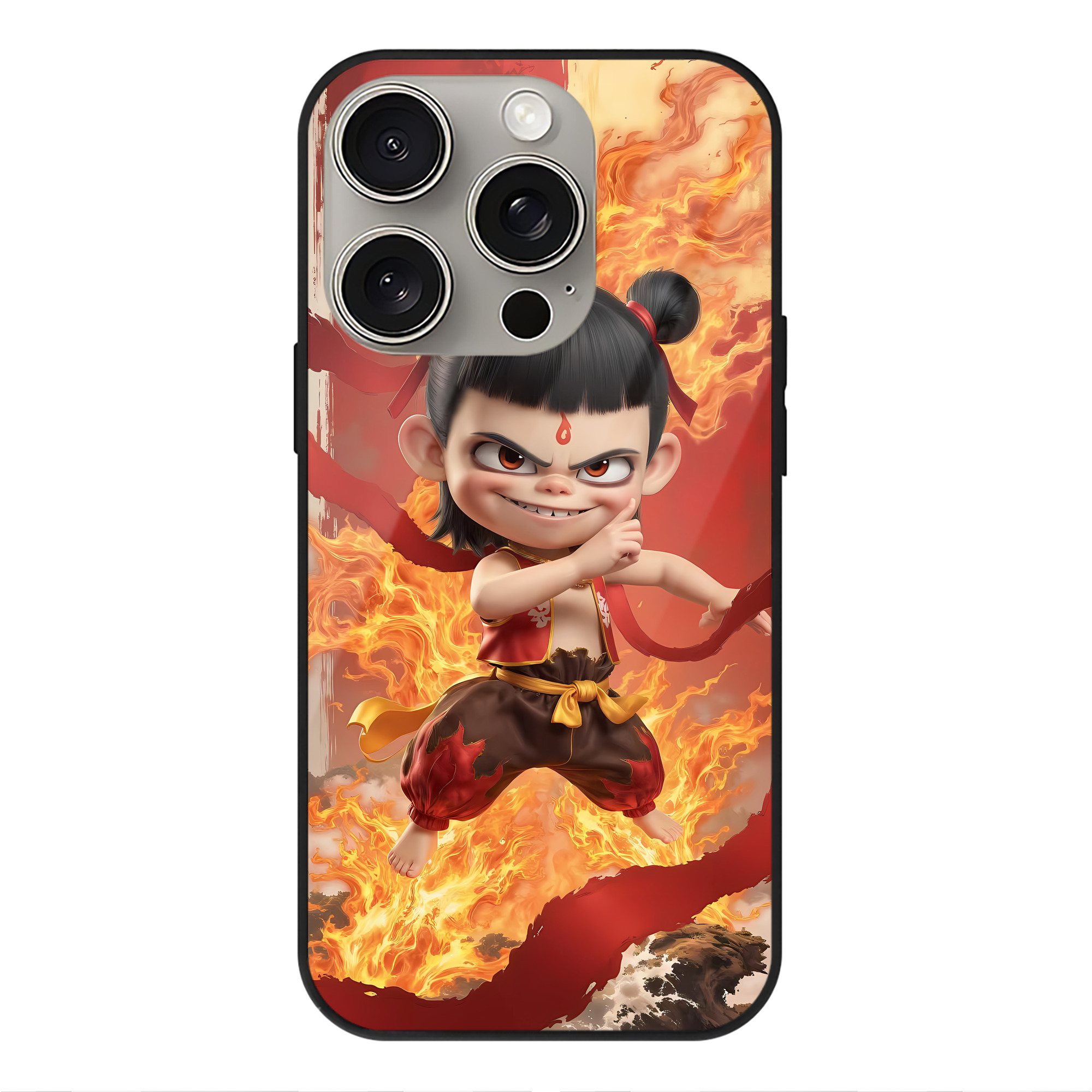 （画像用） Ne Zha 2 ナタ 魔童の大暴れ 【iPhone15Pro対応】スマホケース 耐衝撃＆黄変防止 背面ガラス