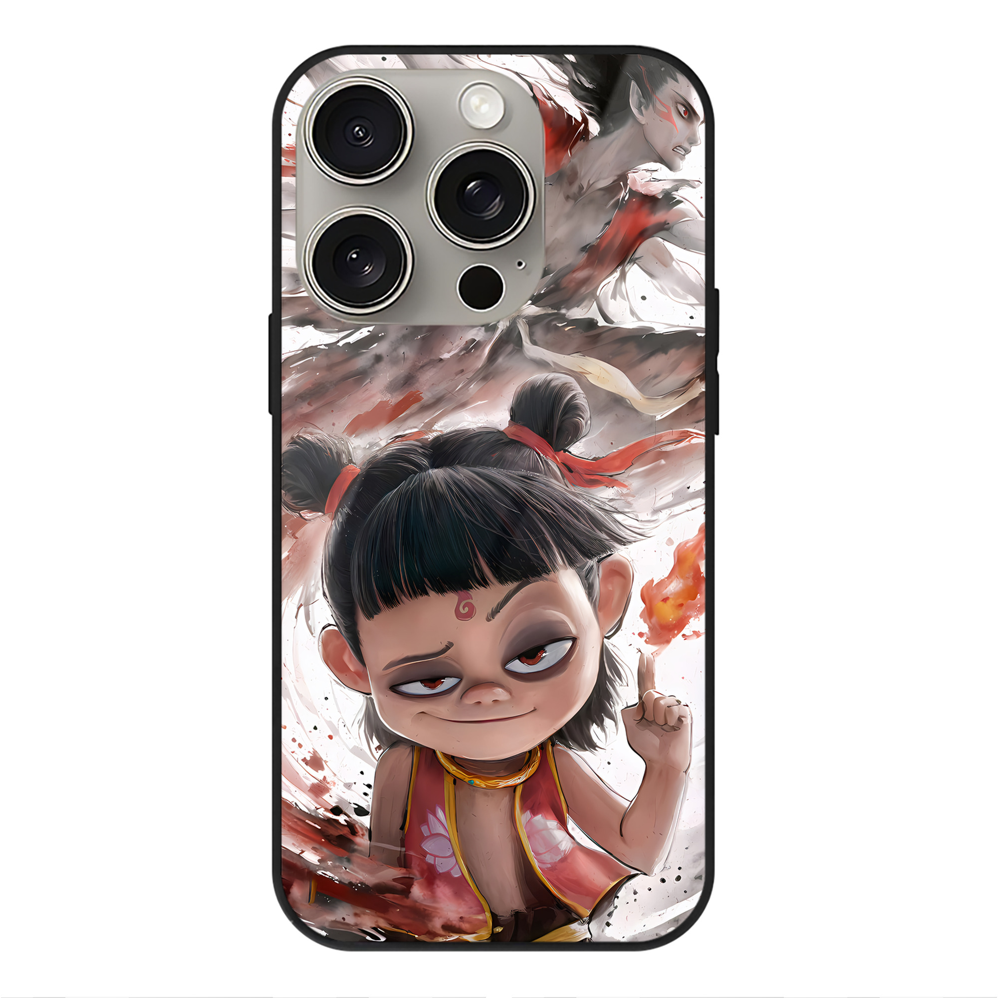 （画像用） Ne Zha 2 ナタ 魔童の大暴れ 【iPhone15Pro対応】スマホケース 耐衝撃＆黄変防止 背面ガラス