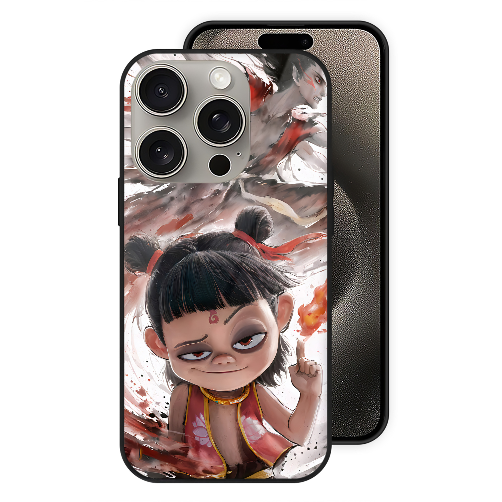 （画像用） Ne Zha 2 ナタ 魔童の大暴れ 【iPhone15Pro対応】スマホケース 耐衝撃＆黄変防止 背面ガラス
