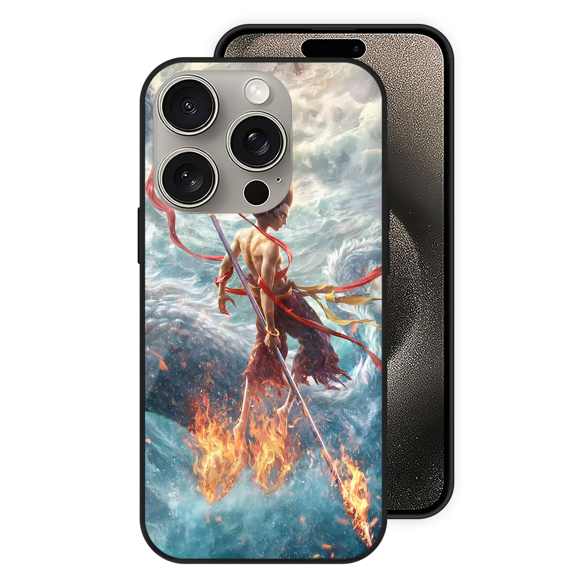 （画像用） Ne Zha 2 ナタ 魔童の大暴れ 【iPhone15Pro対応】スマホケース 耐衝撃＆黄変防止 背面ガラス