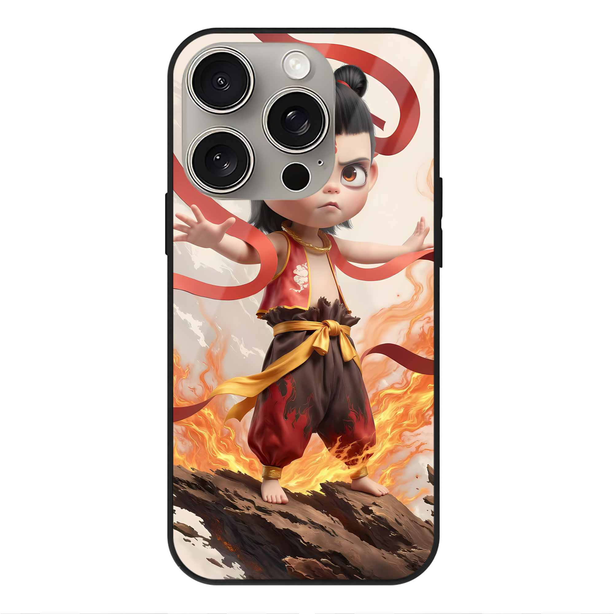 （画像用） Ne Zha 2 ナタ 魔童の大暴れ 【iPhone15Pro対応】スマホケース 耐衝撃＆黄変防止 背面ガラス