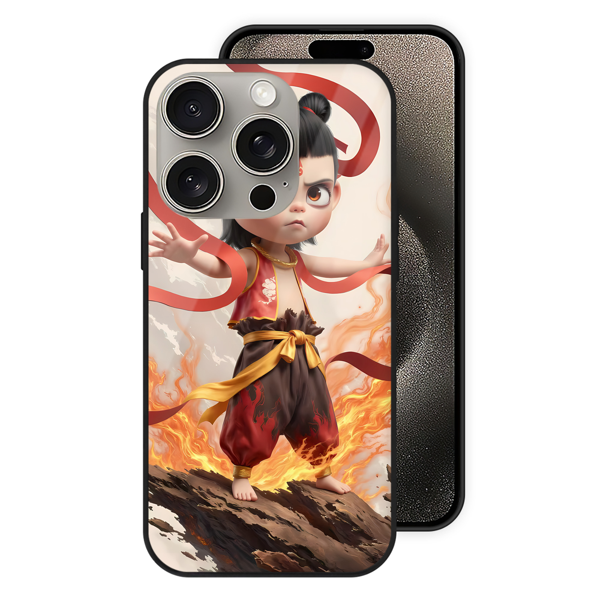 （画像用） Ne Zha 2 ナタ 魔童の大暴れ 【iPhone15Pro対応】スマホケース 耐衝撃＆黄変防止 背面ガラス