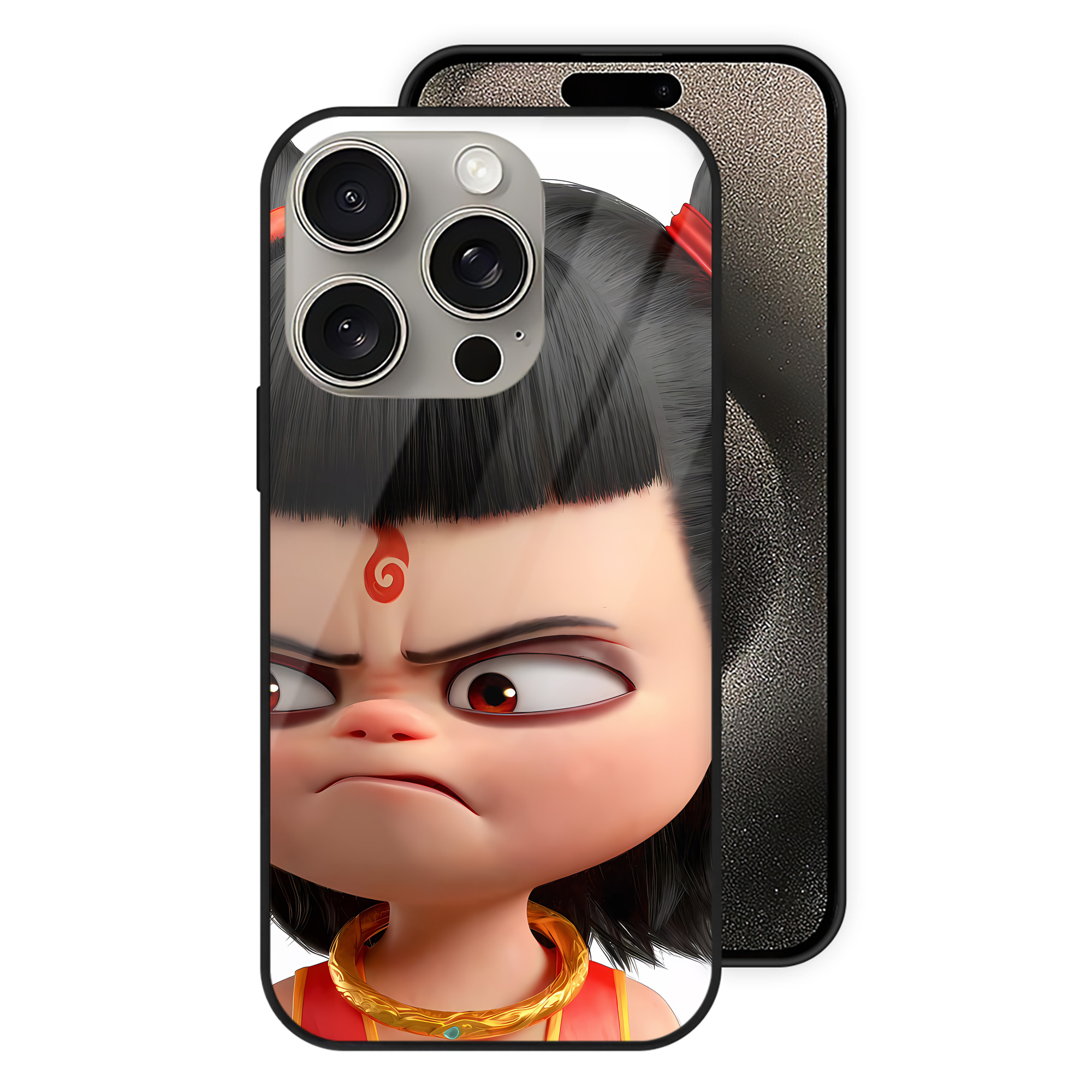 （画像用） Ne Zha 2 ナタ 魔童の大暴れ 【iPhone15Pro対応】スマホケース 耐衝撃＆黄変防止 背面ガラス