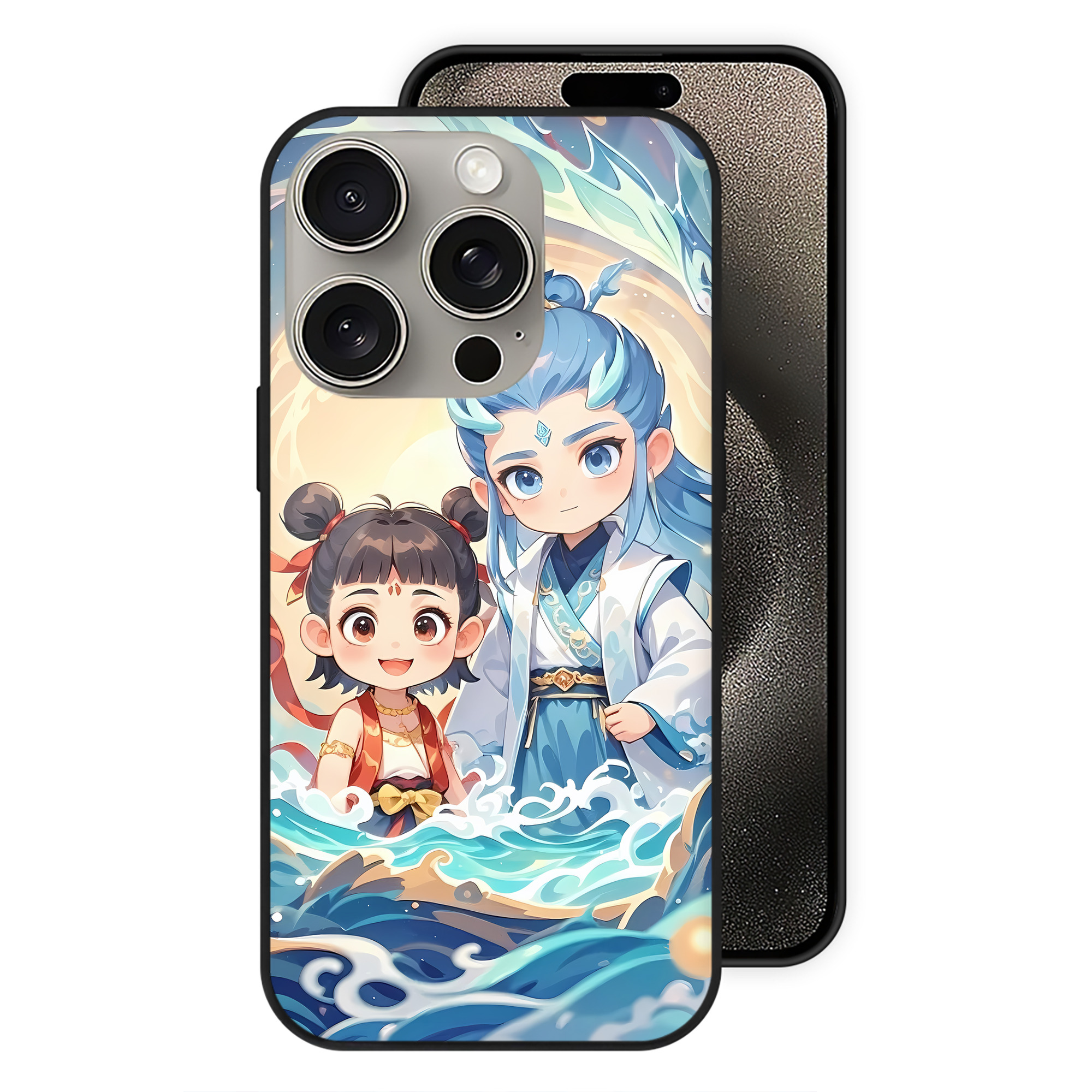 （画像用） Ne Zha 2 ナタ 魔童の大暴れ 【iPhone15Pro対応】スマホケース 耐衝撃＆黄変防止 背面ガラス