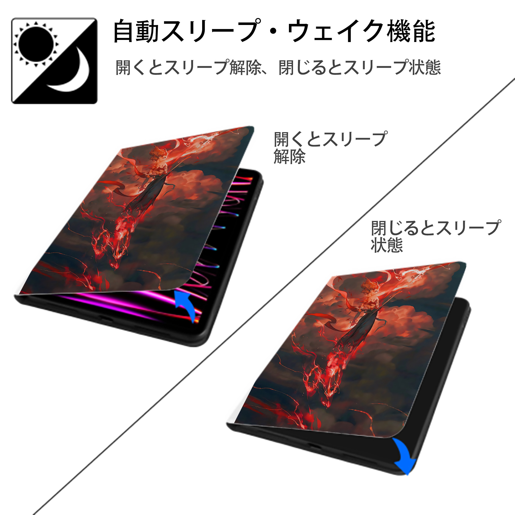 Ne Zha 2 ナタ 魔童の大暴れ IPad ケース ペン収納付き 三つ折りスタンド PUレザー×シリコン 対応機種9.5/10.5/10.9インチ