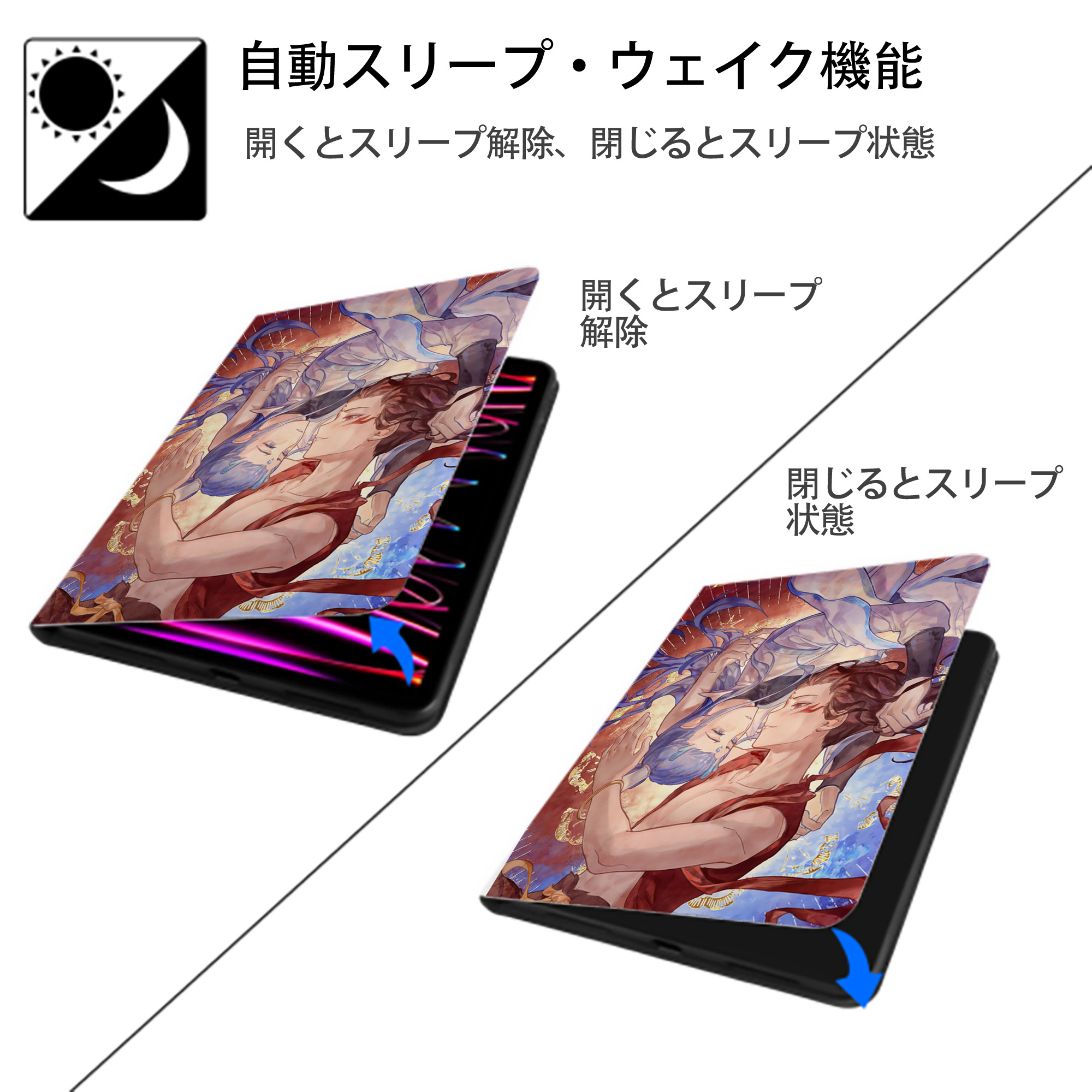 Ne Zha 2 ナタ 魔童の大暴れ IPad ケース ペン収納付き 三つ折りスタンド PUレザー×シリコン 対応機種9.5/10.5/10.9インチ