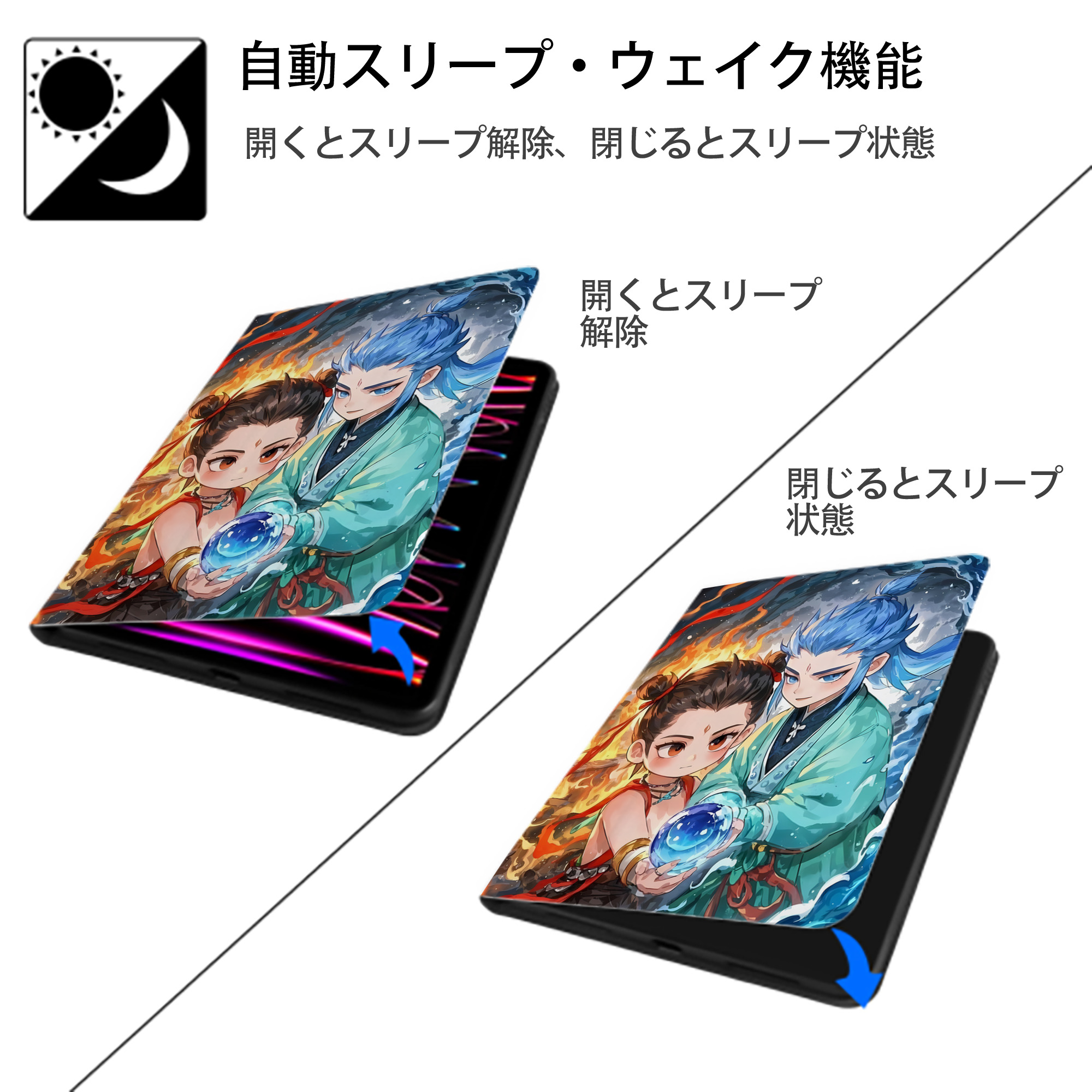 Ne Zha 2 ナタ 魔童の大暴れ IPad ケース ペン収納付き 三つ折りスタンド PUレザー×シリコン 対応機種9.5/10.5/10.9インチ