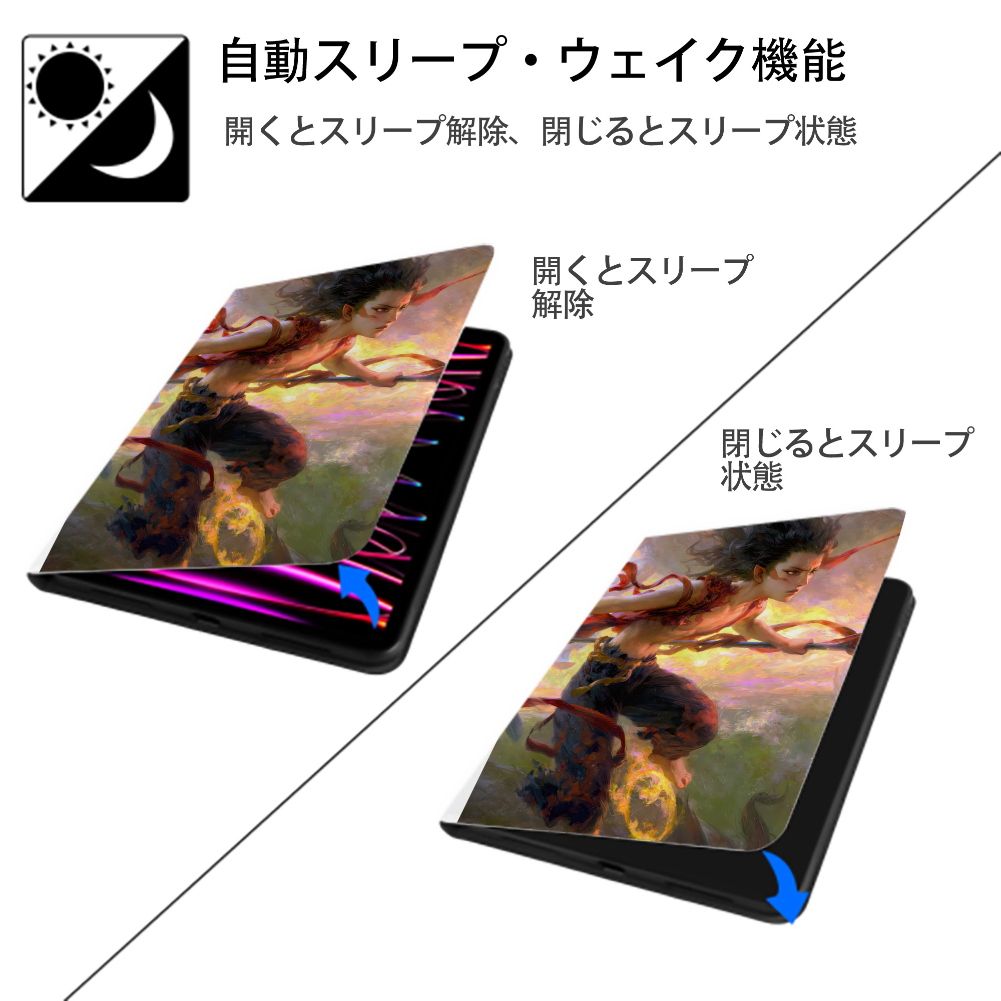 Ne Zha 2 ナタ 魔童の大暴れ IPad ケース ペン収納付き 三つ折りスタンド PUレザー×シリコン 対応機種9.5/10.5/10.9インチ