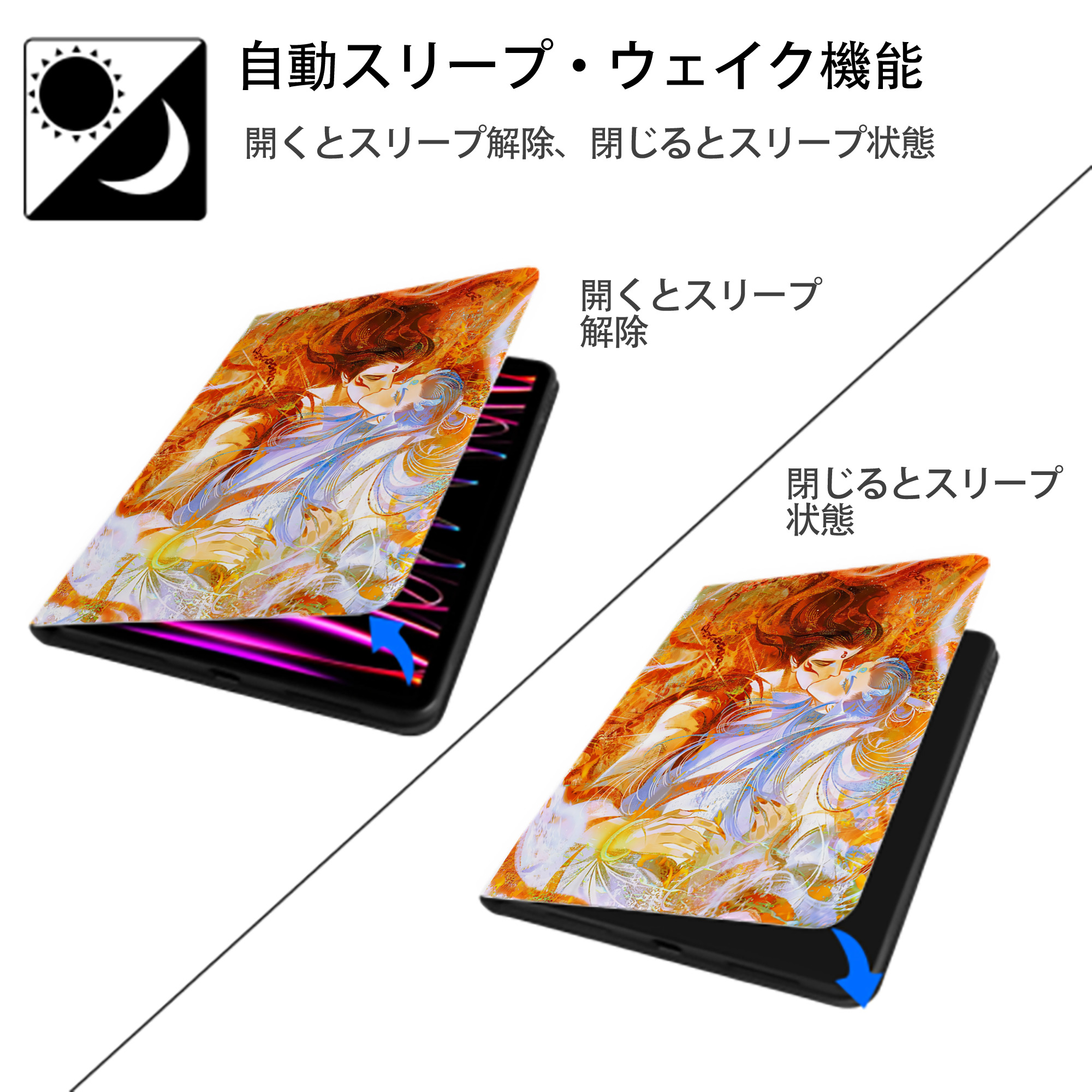 Ne Zha 2 ナタ 魔童の大暴れ IPad ケース ペン収納付き 三つ折りスタンド PUレザー×シリコン 対応機種9.5/10.5/10.9インチ