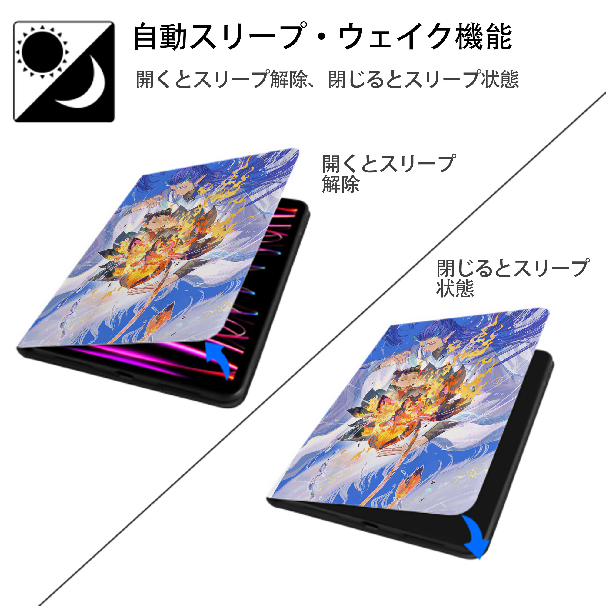 Ne Zha 2 ナタ 魔童の大暴れ IPad ケース ペン収納付き 三つ折りスタンド PUレザー×シリコン 対応機種9.5/10.5/10.9インチ