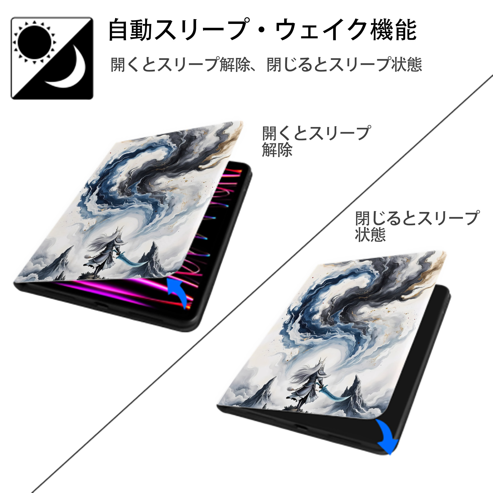 Ne Zha 2 ナタ 魔童の大暴れ IPad ケース ペン収納付き 三つ折りスタンド PUレザー×シリコン 対応機種9.5/10.5/10.9インチ