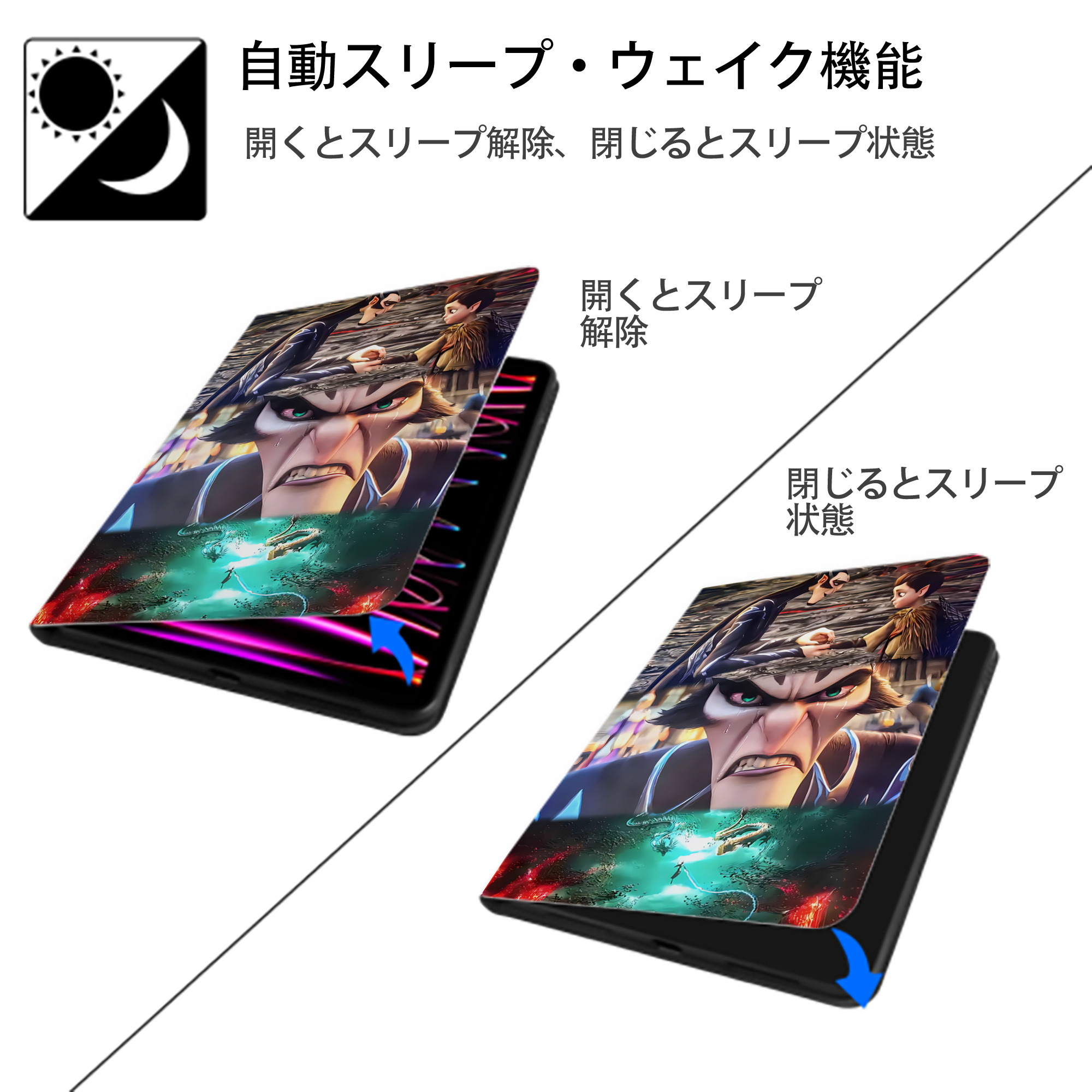 Ne Zha 2 ナタ 魔童の大暴れ IPad ケース ペン収納付き 三つ折りスタンド PUレザー×シリコン 対応機種9.5/10.5/10.9インチ