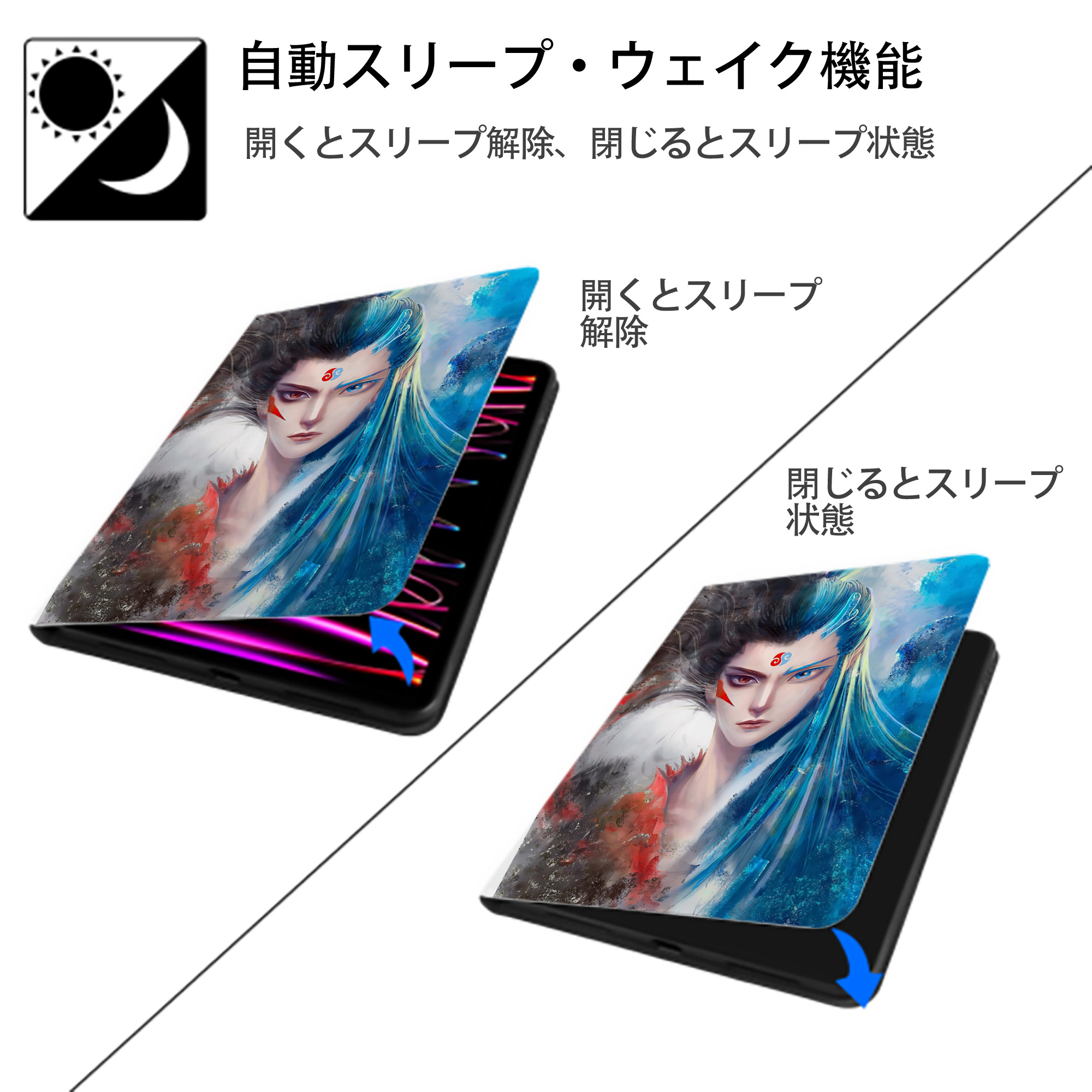 Ne Zha 2 ナタ 魔童の大暴れ IPad ケース ペン収納付き 三つ折りスタンド PUレザー×シリコン 対応機種9.5/10.5/10.9インチ