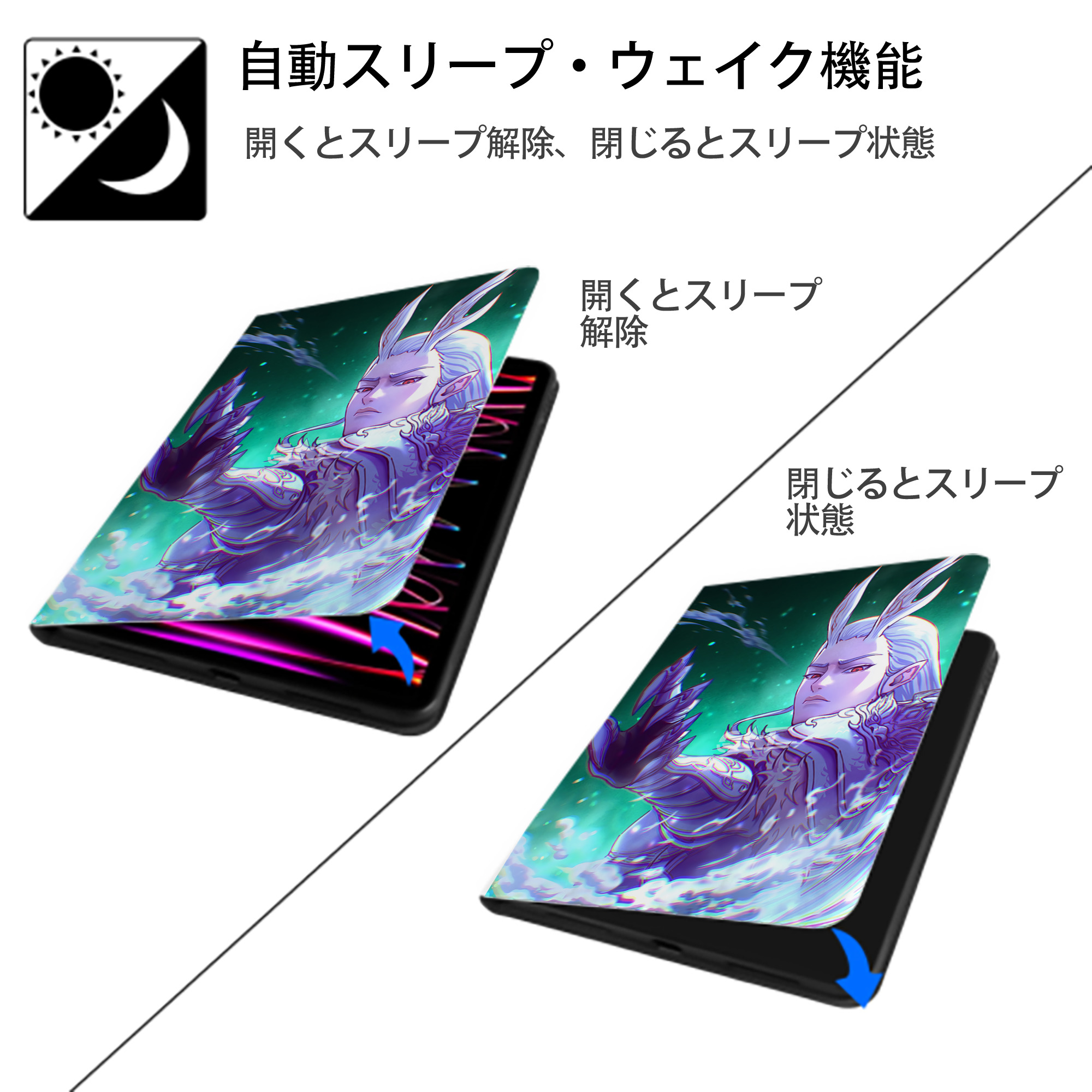 Ne Zha 2 ナタ 魔童の大暴れ IPad ケース ペン収納付き 三つ折りスタンド PUレザー×シリコン 対応機種9.5/10.5/10.9インチ