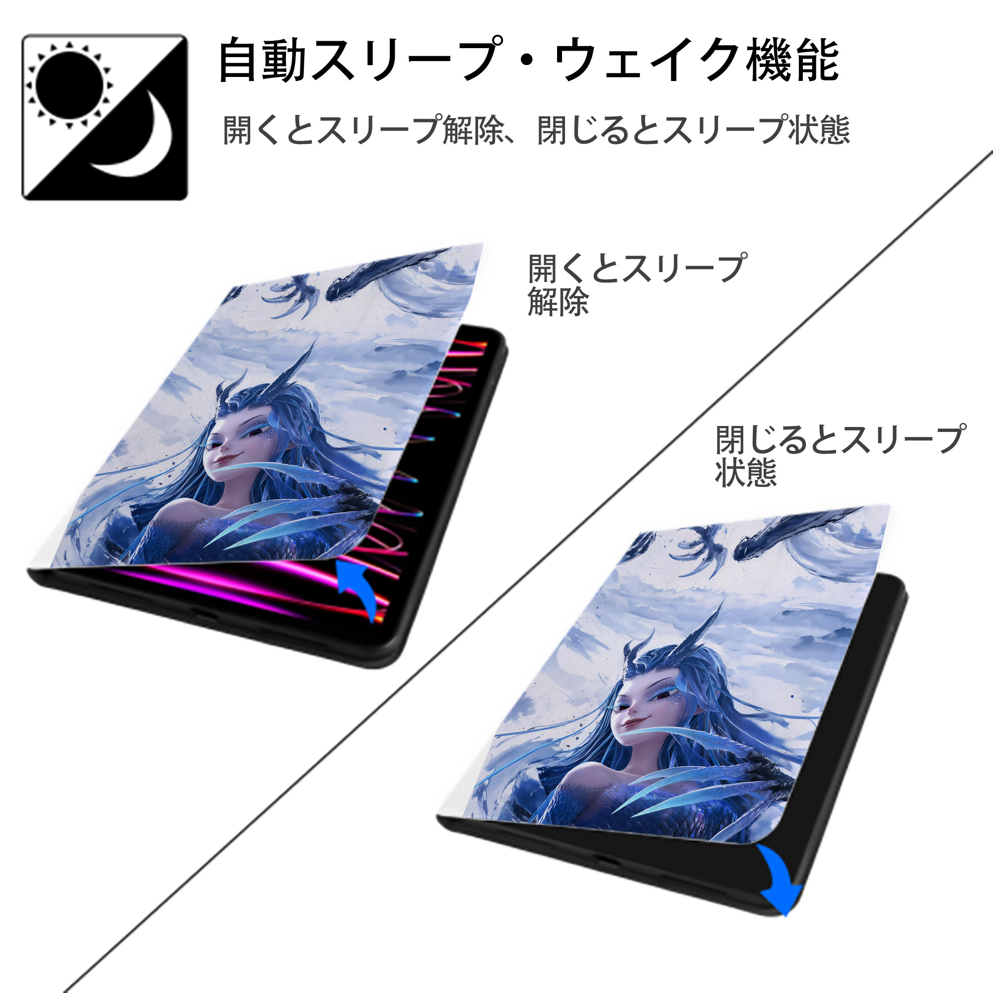 Ne Zha 2 ナタ 魔童の大暴れ IPad ケース ペン収納付き 三つ折りスタンド PUレザー×シリコン 対応機種9.5/10.5/10.9インチ