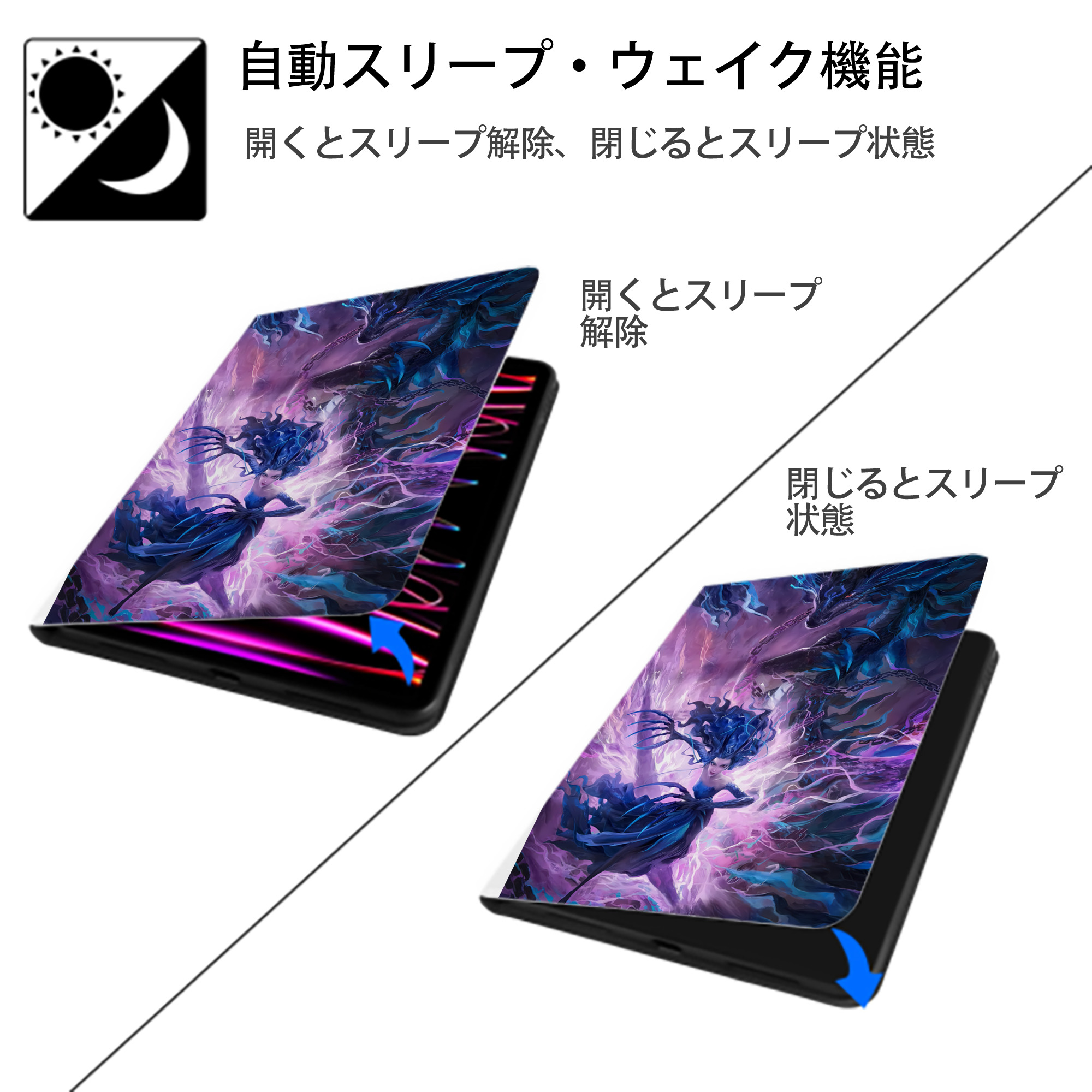 Ne Zha 2 ナタ 魔童の大暴れ IPad ケース ペン収納付き 三つ折りスタンド PUレザー×シリコン 対応機種9.5/10.5/10.9インチ