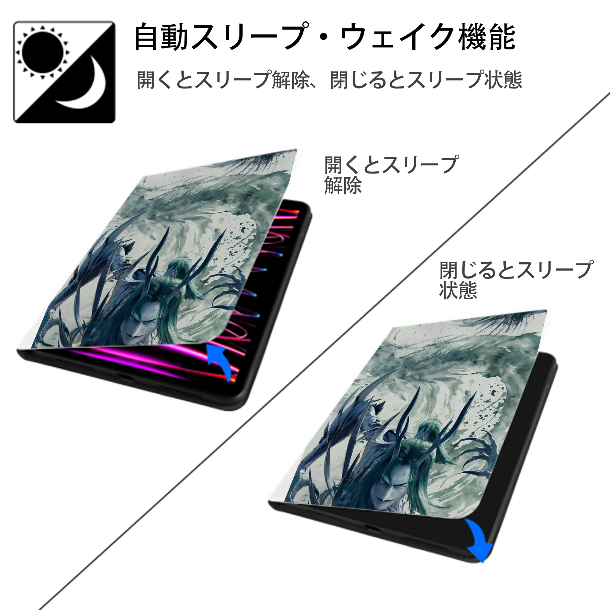 Ne Zha 2 ナタ 魔童の大暴れ IPad ケース ペン収納付き 三つ折りスタンド PUレザー×シリコン 対応機種9.5/10.5/10.9インチ