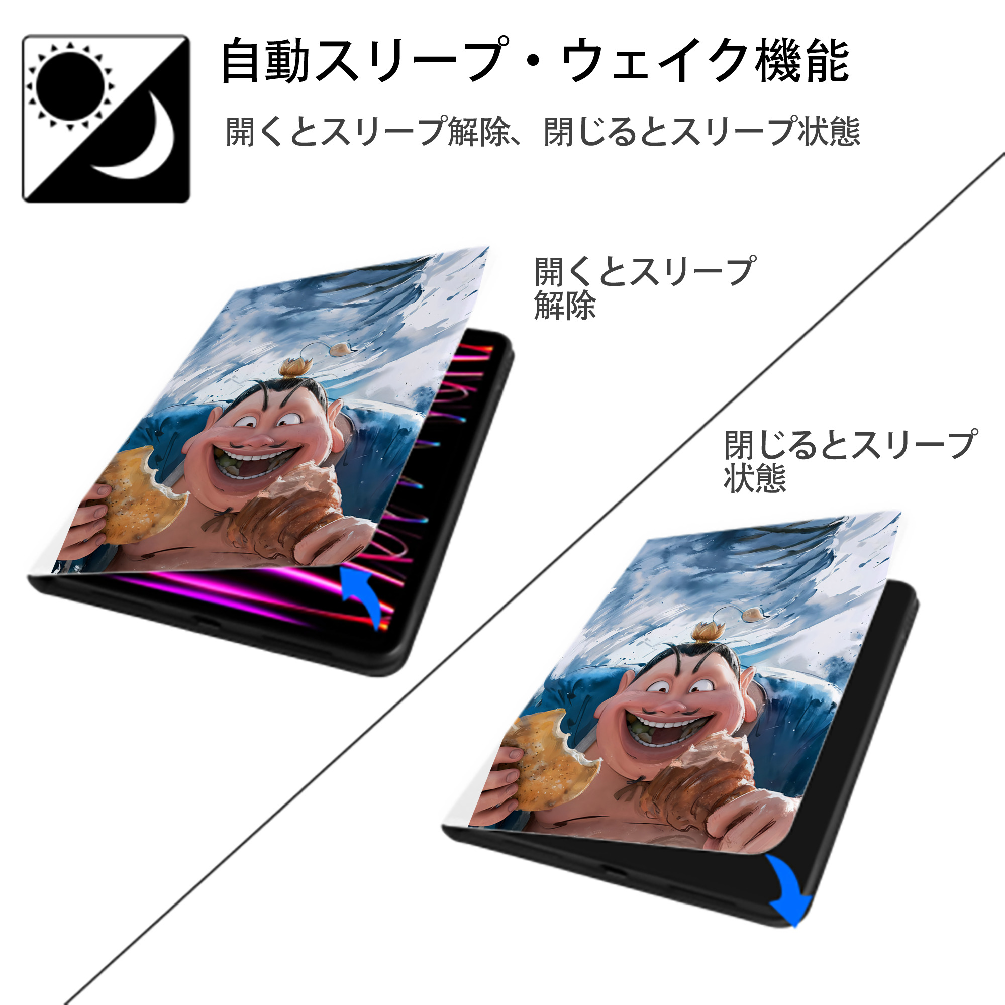 Ne Zha 2 ナタ 魔童の大暴れ IPad ケース ペン収納付き 三つ折りスタンド PUレザー×シリコン 対応機種9.5/10.5/10.9インチ