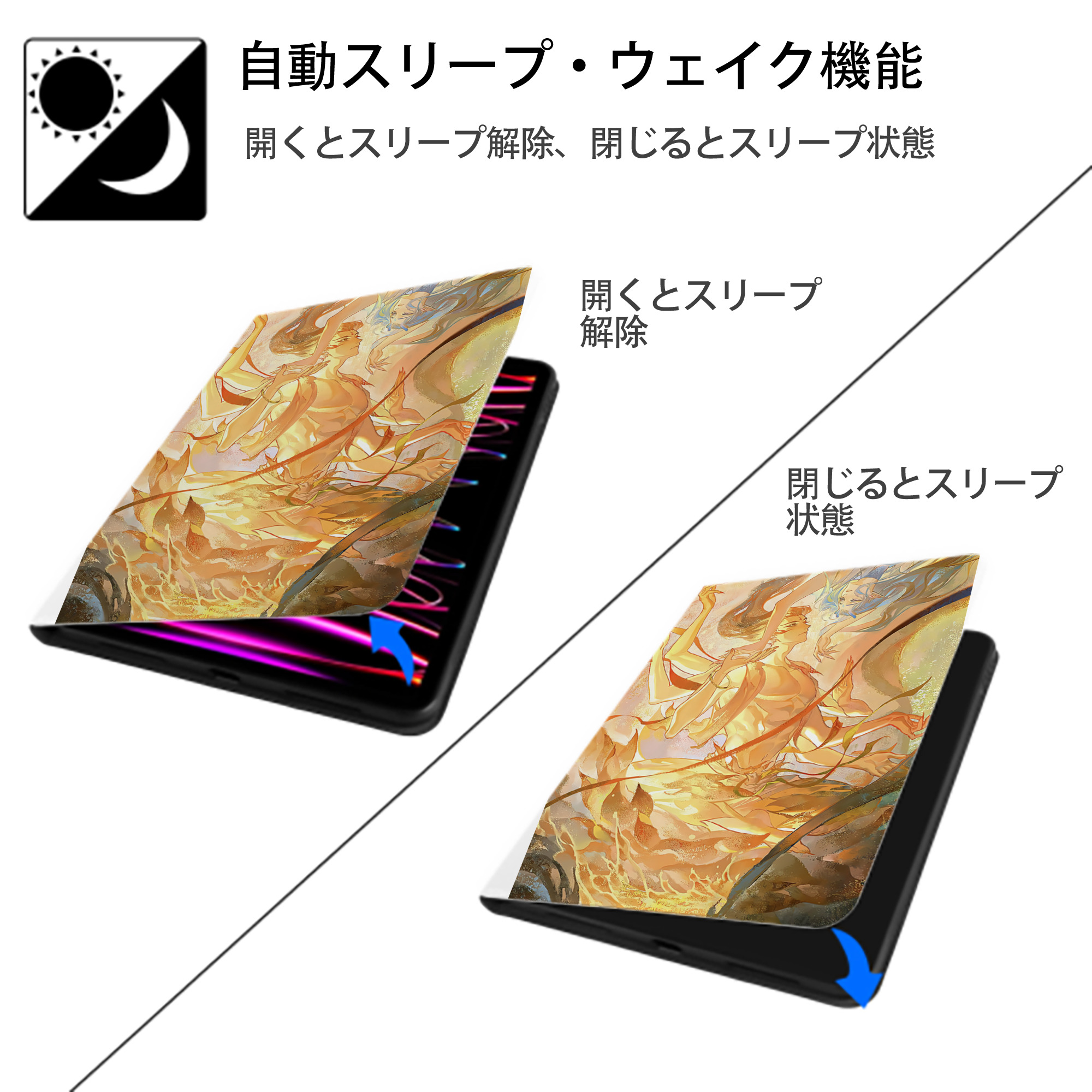Ne Zha 2 ナタ 魔童の大暴れ IPad ケース ペン収納付き 三つ折りスタンド PUレザー×シリコン 対応機種9.5/10.5/10.9インチ