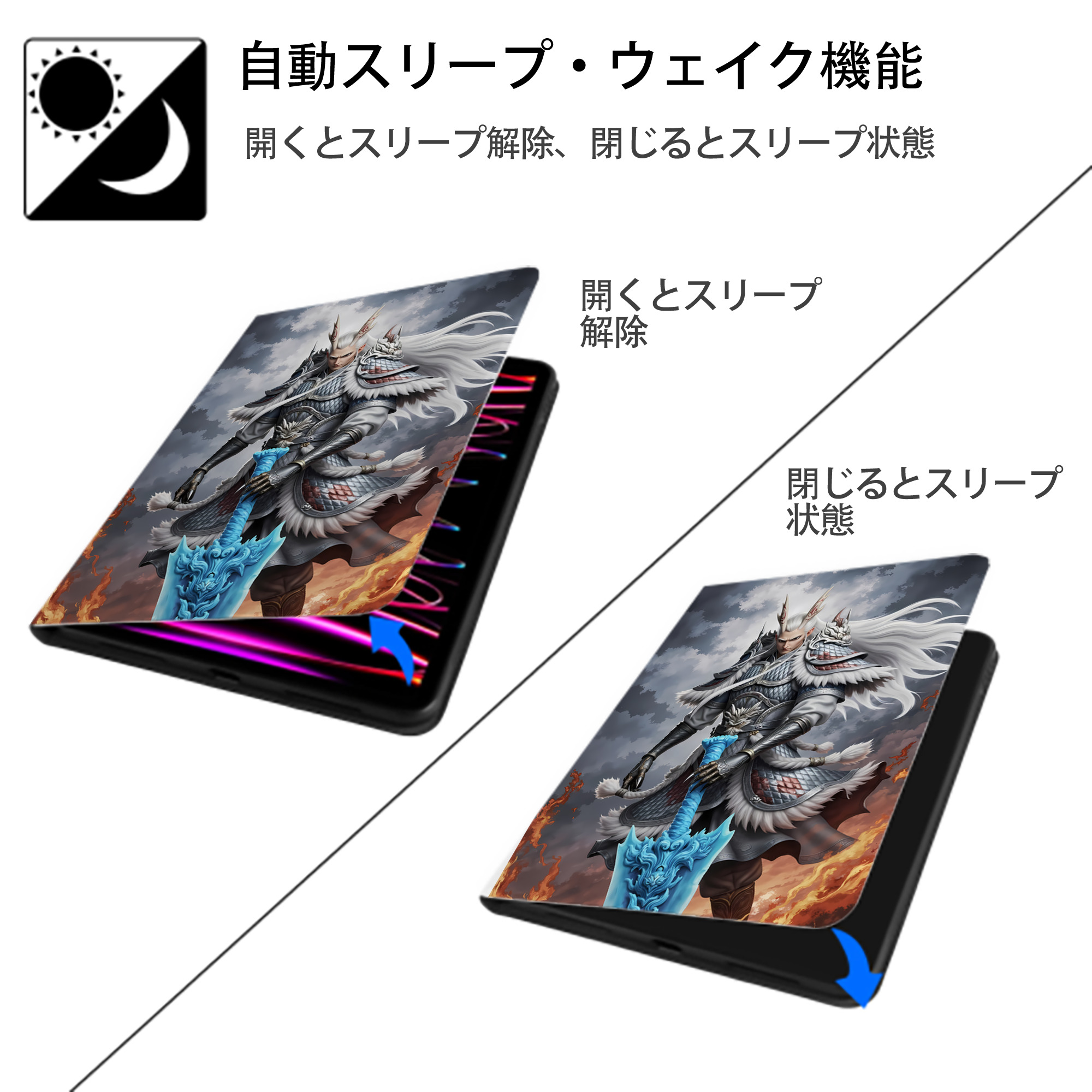 Ne Zha 2 ナタ 魔童の大暴れ IPad ケース ペン収納付き 三つ折りスタンド PUレザー×シリコン 対応機種9.5/10.5/10.9インチ