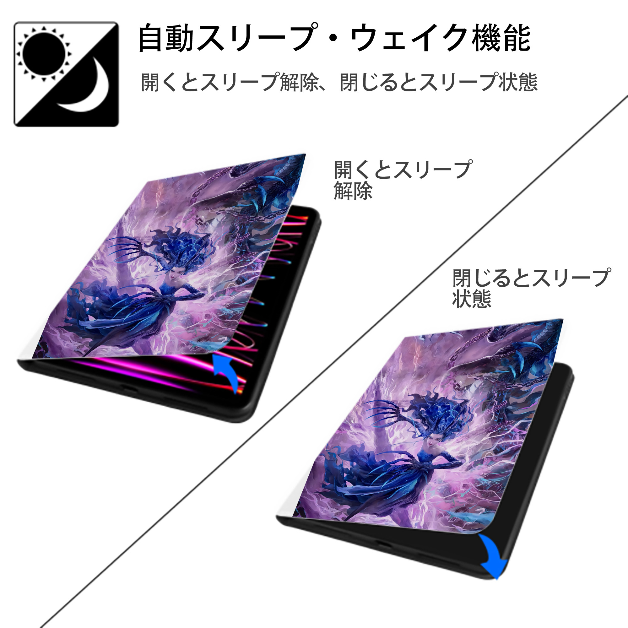 Ne Zha 2 ナタ 魔童の大暴れ IPad ケース ペン収納付き 三つ折りスタンド PUレザー×シリコン 対応機種9.5/10.5/10.9インチ