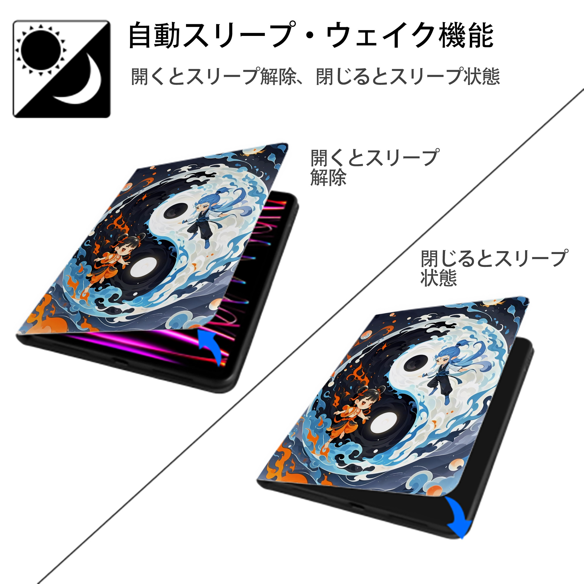 Ne Zha 2 ナタ 魔童の大暴れ IPad ケース ペン収納付き 三つ折りスタンド PUレザー×シリコン 対応機種9.5/10.5/10.9インチ